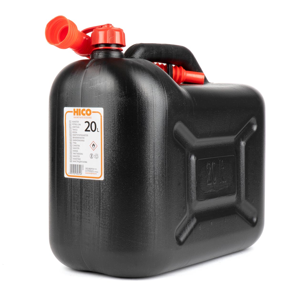 AMI-J0614B--Kanister plastikowy 20L Produkt polski wykonany z najwyższej jakości materiałów z atestem. Produkt przeznaczony do przechowywania benzyny, ropy, olejów. Dodatkowo posiada lejek ułatwiający tankowanie. CERTYFIKAT UN: 3H1/Y/150/17/PL COBRO 1177/FGB