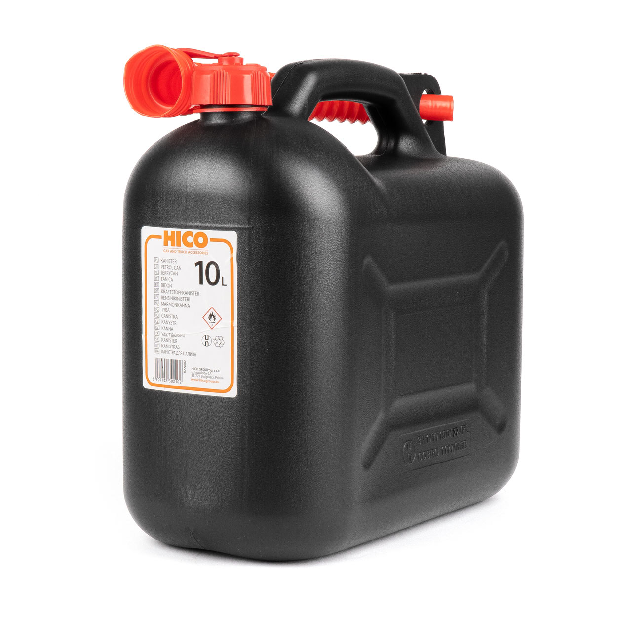 AMI-J1068B--Kanister plastikowy 10L Produkt polski wykonany z najwyższej jakości materiałów z atestem. Produkt przeznaczony do przechowywania benzyny, ropy, olejów. Dodatkowo posiada lejek ułatwiający tankowanie. CERTYFIKAT UN: 3H1/Y/150/17/PL COBRO 1177/FGB