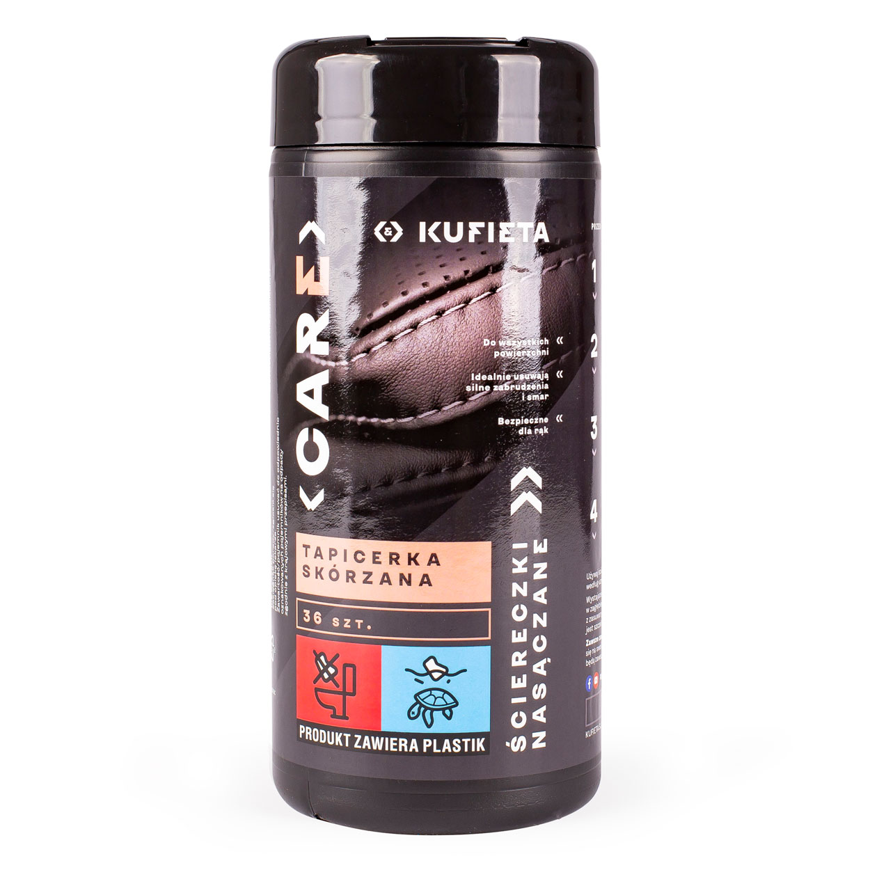 AMI-K5111--Chusteczki nawilżane SKóRA 36 sztuk Nawilżane ściereczki przeznaczone do wszystkich powierzchni skórzanych we wnętrzu samochodu. Pielęgnacja i ochrona w jednym, zawarty w ściereczkach wosk pszczeli odświeża kolor i zapobiega pękaniu powierzchni skórz