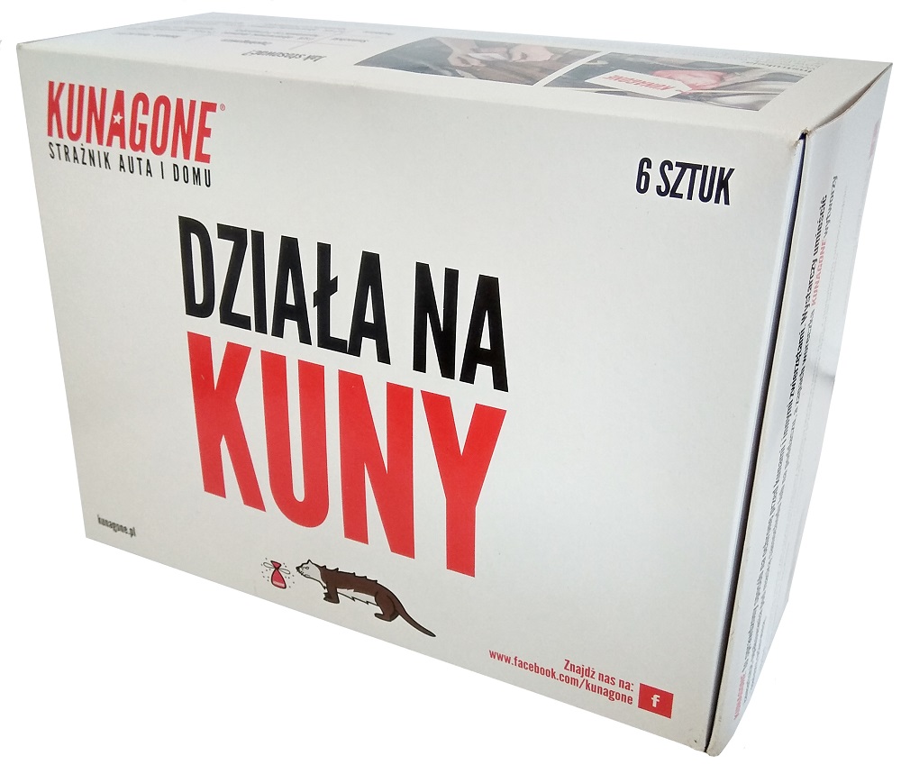 AMI-KUN05PL--Odstraszasz kun KUNAGONE ? opakowanie zawierające 6 sztuk produktu Opatentowany polski produkt, który odpiera atak kun na instalację elektryczną Twojego samochodu. Wyzwala naturalny zapach psa (naturalnego wroga), który odstrasza nie tylko kuny, ale 