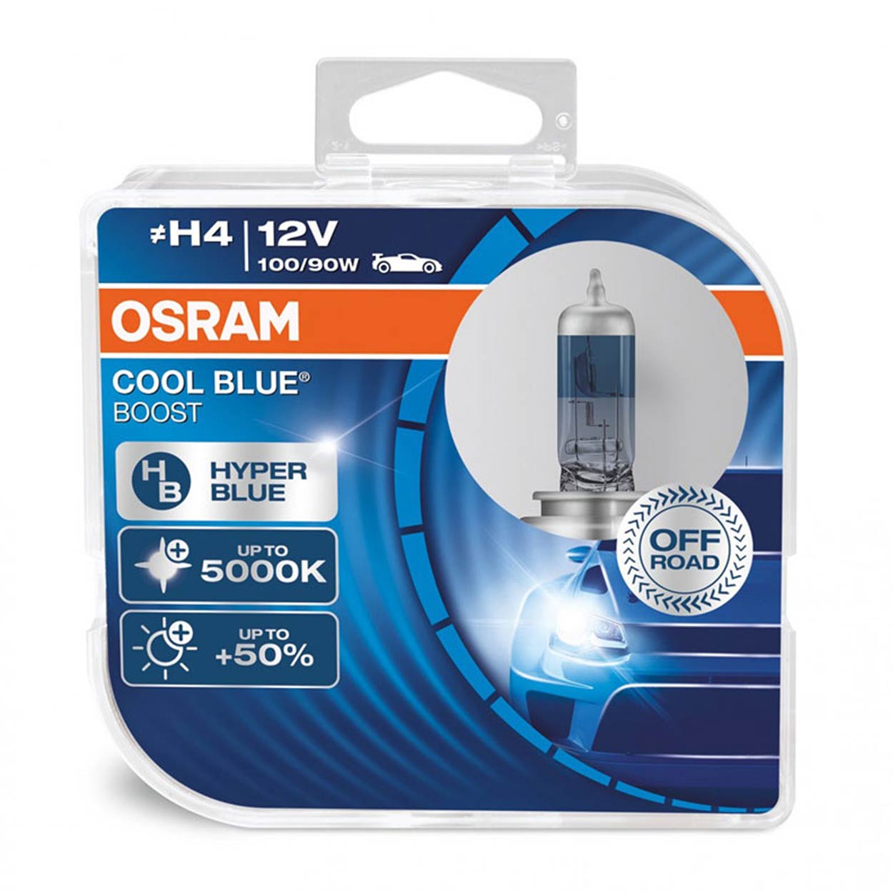 AMI-O-62193CBB-DUO--COOL BLUE? BOOST Kod OSRAM: 62193CBB-DUO Hiper niebieskie światło Temperatura barwowa do 5 500 K* Do 50% więcej światła (w porównaniu do innych żarówek halogenowych pokrytych niebieskim filtrem) Żarówki o podwyższonej mocy* (brak ECE) Uwaga: Produkty
