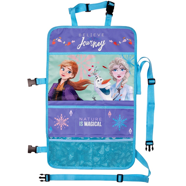 AMI-S9534--Uniwersalny organizer ozdobiony motywami z popularnych bajek Disney'a, pasuje do większości foteli samochodowych. Jest łatwy w montażu z możliwością regulacji długości pasków mocujących. Organizer posiada wiele pojemnych kieszeni o różnych wielk
