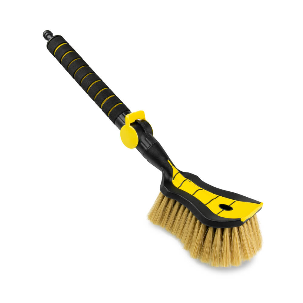 AMI-T9044--Wygodna, ergonomiczna szczotka do mycia, do której bezpośrednio można podłączyć wąż z wodą. Element odprowadzający wodę zabezpiecza przed zalewaniem rąk i ubrania. Zaopatrzona jest w opatentowany zawór do szybkiego odcięcia wody. Specjalne zakończeni