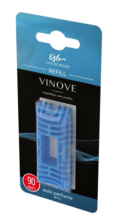 AMI-V11056/V11-13--Wymienny wkład zapachowy Trwałość - 90 dni Vinove Refill Oslo to ekskluzywny zapach samochodowy, który został zaprojektowany we Włoszech, a niezwykły zapach gwarantują Francuskie receptury perfum. Trwałość perfum Vinove to aż 90 dni. OSLO Nature Wood