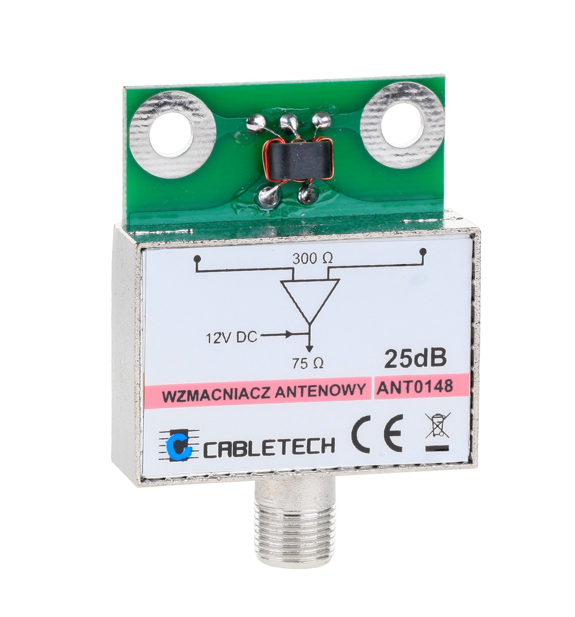 LEC-ANT0148--Wzmacniacz antenowy ekranowany 25dB do anten siatkowych z gniazdem typu F.Posiada certyfikat CE. Przeznaczony do nadajnik&amp;oacute;w oddalonych od miejsca odbioru o 20-60km.