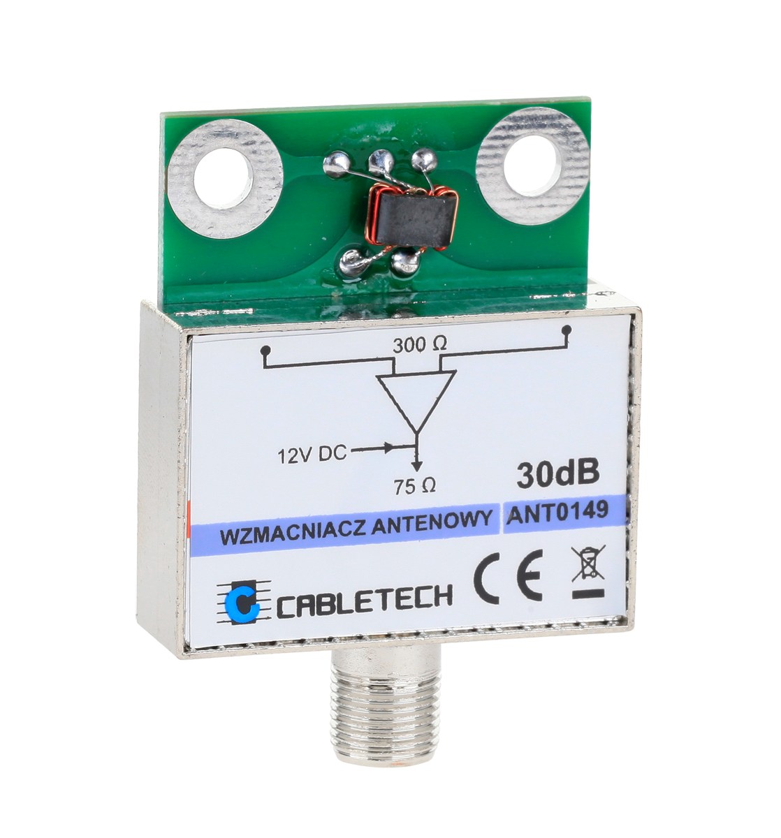 LEC-ANT0149--Wzmacniacz antenowy ekranowany 30dB do anten siatkowych z gniazdem typu F.Posiada certyfikat CE. Przeznaczony do nadajnik&amp;oacute;w oddalonych od miejsca odbioru o 30-90km.