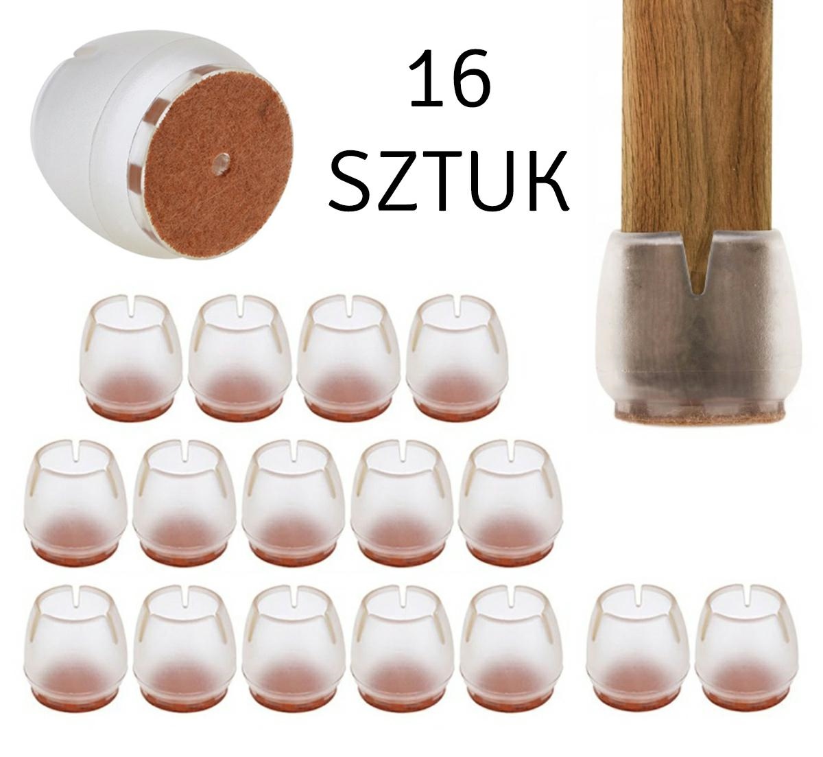 AG562D--Komplet 16 podkładek silikonowych antypoślizgowych na meble. Wykonane z wytrzymałego i elastycznego silikonu, kt&amp;oacute;ry zapewnia wysoką trwałość i dobre dopasowanie do n&amp;oacute;żek mebla. Spodnia warstwa została podbita filcem, kt&