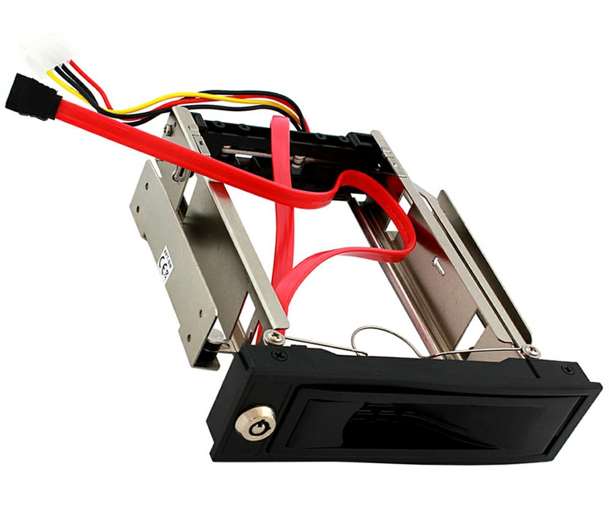 AK184F--Solidna, metalowa kieszeń na dysk HDD o przekątnej 3,5'' pracujący w standardzie SATA. Obudowa jest montowana w standardowe, fabryczne miejsce montażowe 5,25'' w obudowie wieżowej komputera stacjonarnego IBM PC.UWAGA: Kieszeń nie 