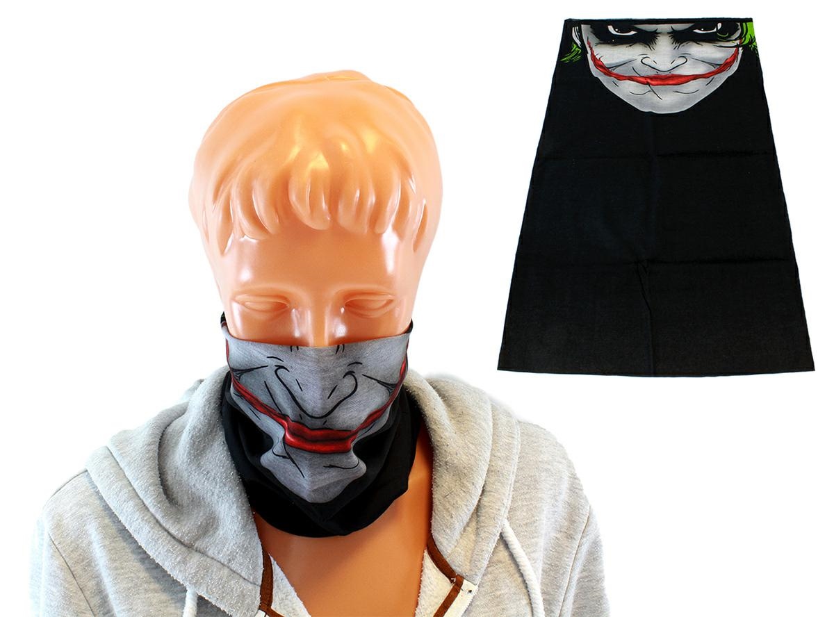 BQ34B--Maska, kominiarka, bandana ze wzorem czaszki (joker). Doskonale nadaje się do ochrony twarzy przed zimnem i wiatrem na nartach, snowboardzie, motorze, rowerze czy podczas biegania.Cechy produktu:Produkt fabrycznie nowy, wysokiej jakości.Komin na twar