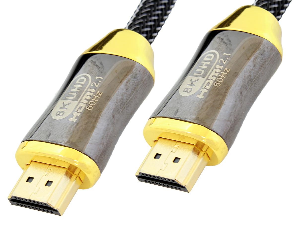 HD40--Profesjonalny kabel HDMI - HDMI (19-pin) w standardzie 2.1. Przeznaczony do przesyłu bardzo wysokiej jakości obrazu oraz 8-kanałowego dźwięku. Solidnie wykonane wtyki gwarantują szybki transfer w jakości nawet 8K UHD (rozdzielczość 7680 x 4320 piksel