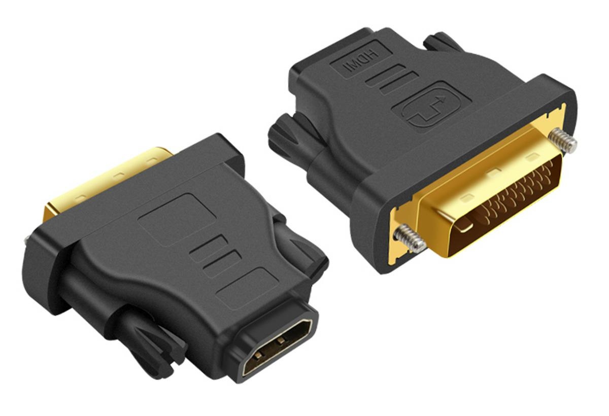 HD6--Wysokiej jakości adapter ze standardowego wtyku HDMI (żeński) na DVI (męski). Adapter umożliwia bezproblemowe podłączenie oraz przesyłanie sygnału video i audio z portu DVI komputera do odbiornika (telewizora) wyposażonego w standardowy port HDMI.Cec