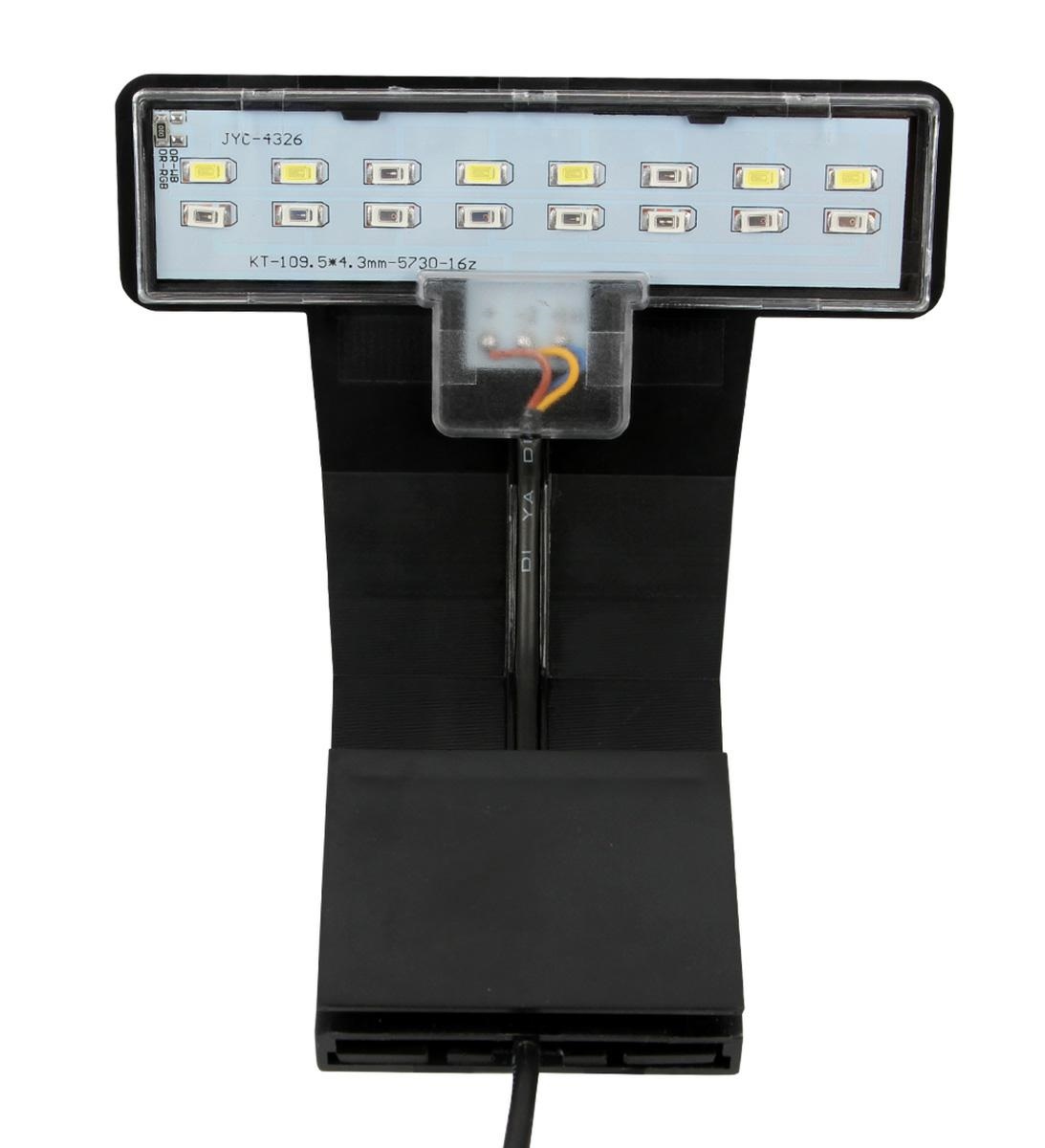 ZD80--Energooszczędna lampa LED do akwarium. Wyposażona w aż 12 energooszczędnych diod LED o barwie zimnej białej oraz 4 diody o barwie niebieskiej. Przeznaczona do akwari&amp;oacute;w o szerokości od 15 do 40 cm oraz szybie grubości do 5 mm. Zasilana 