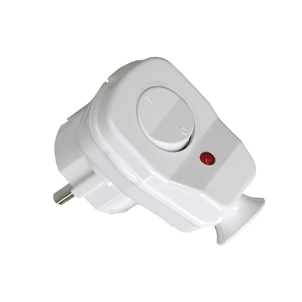 AWA-ŁK/BIAŁA--Wtyczka kątowa Uni-Schuko rozbieralna, z wyłącznikiem i kontrolką.