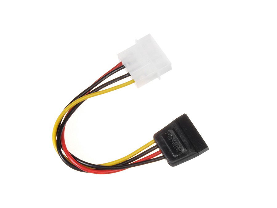 CEN-35847--MCTV-633 Kabel adapter zasilania Molex SATA 15 cm MacleanAdapter zasilania 1x MOLEX na 1x SATA renomowanej firmy Maclean.Za jego pomocą można podłączyć urządzenie wymagające zasilania SATA do złącza zasilacza MOLEX1x żeńska MOLEX 4-pin1x męska SATA 1