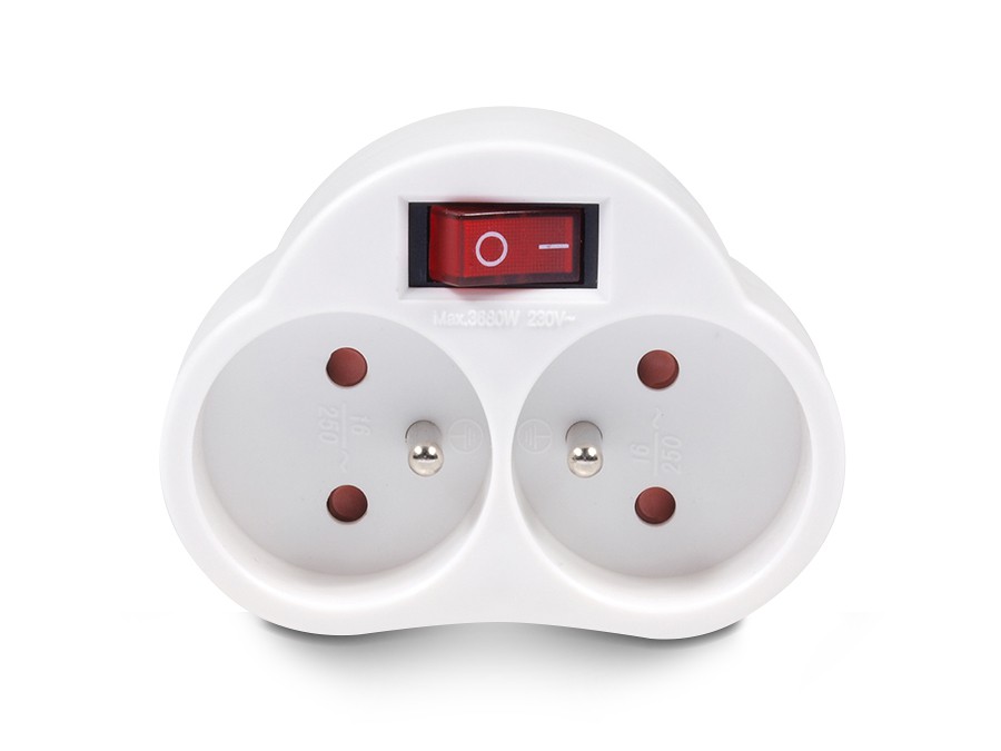 CEN-36752--MCE31 Gniazdko prądowe X2 z wyłącznikiem 3680WGniazdo wysposażone w wyłącznik dwupołożeniowy ON/OFF, oraz ochronę przed dziećmi.Przełącznik gniazdkowy jest prostym, ale bardzo użytecznym urządzeniem pozwalającym sterować włączaniem i wyłączaniem dowo