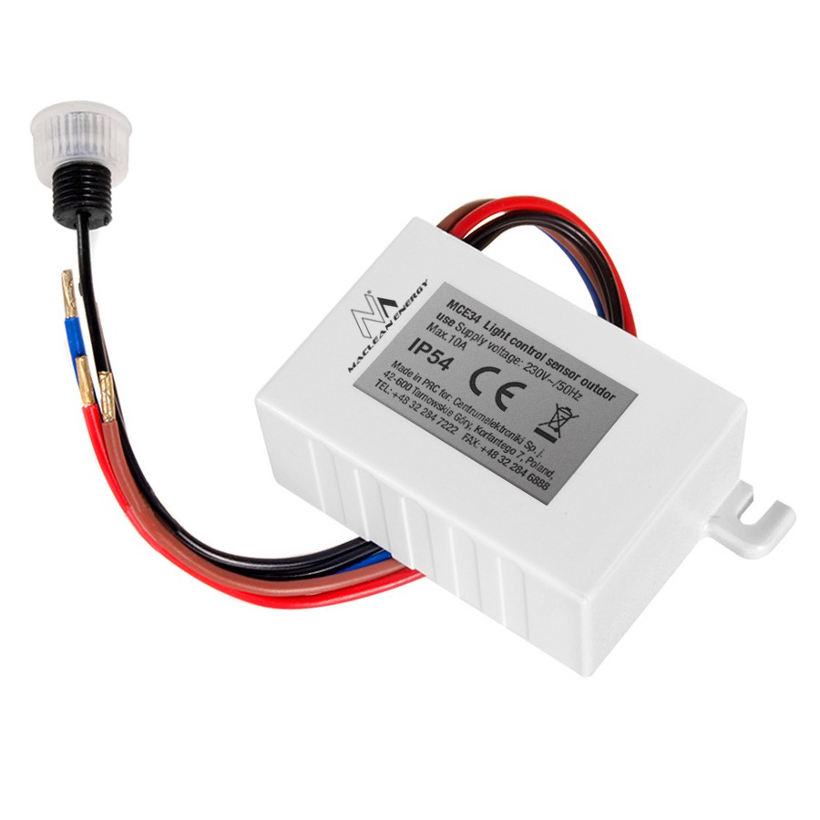 CEN-37926--MCE34 Czujnik zmierzchowy z zewnętrzną sondą 2300WCzujnik zmierzchowy z zewnętrzną sondą 2000W MCE34 .CzujnikZmierzchuZasilanieSiecioweFunkcje specjalne- Automatyzacja włączania i wyłączania urządzeń elektrycznych - Załączanie i rozłączanie obwodu el