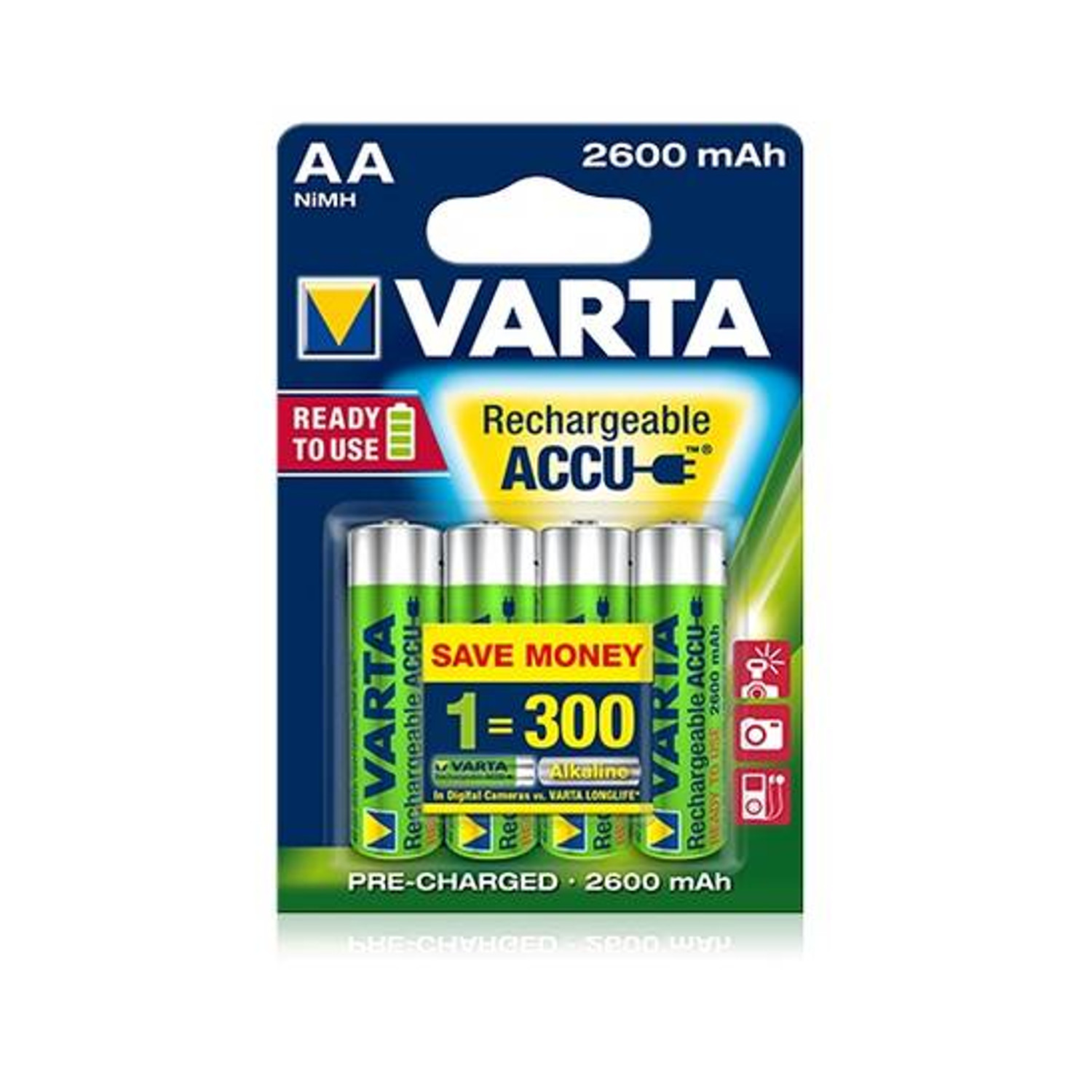 CEN-47045--Akumulatory Varta Ready2Use 2600 to w obecnej chwili jedne z najpojemniejszych akumulatorów nowej generacji na rynku.W porównaniu do odpowiedników innych producentów wykazują pojemność wyższą nawet o blisko 40%, zrównując się tym samym do standardowy