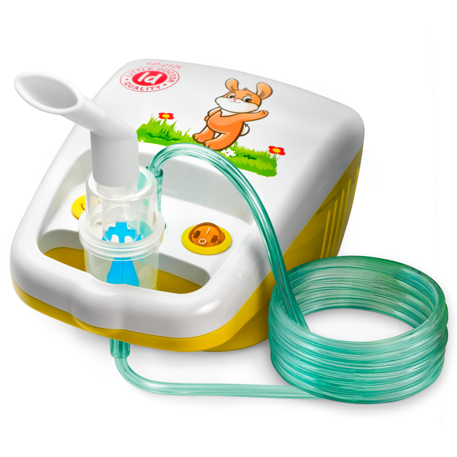 CEN-47059--Opis produktu:Inhalator kompresowy LD-212C, o kompaktowym rozmiarze i o oryginalnym wyglądzie. Obudowa urządzenia została zaprojektowana z myślą o najmłodszych (żółta obudowa z przyjaznym dla dzieci rysunkiem) w związku z czym proces inhalacji staje 