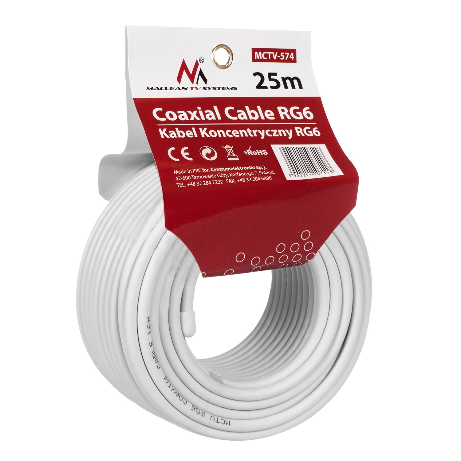 CEN-47943--Kabel przewód koncentryczny satelitarny 1.0CCS RG6 25M Maclean MCTV-574Nowoczesna technologia oraz zastosowanie najlepszych surowców, decydują o wysokiej jakości prezentowanego przewodu.Kabel cechuje niezawodność, dzięki specjalnie zaprojektowanej ko