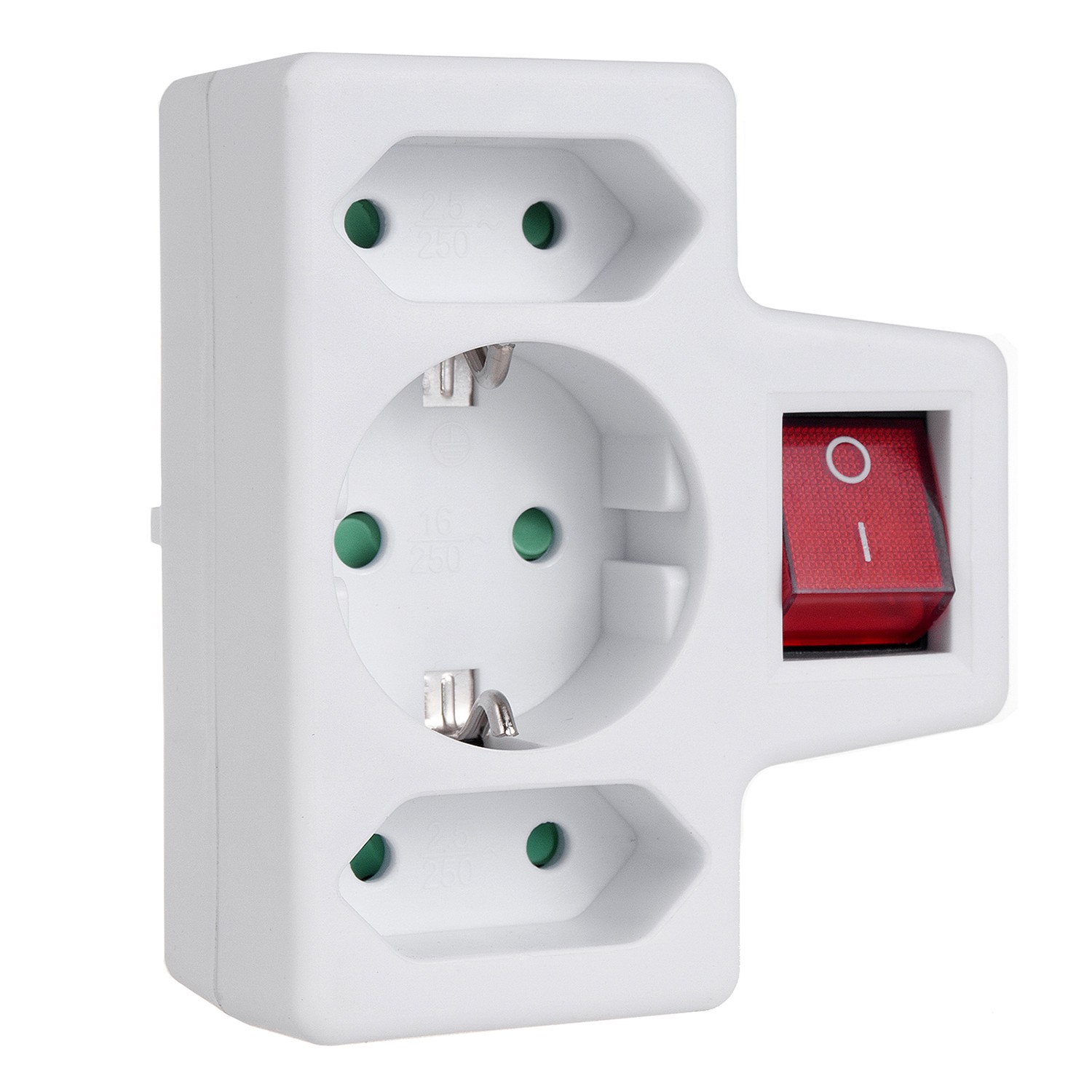 CEN-54806--Gniazdko prądowe potrójne z wyłącznikiem Maclean Energy MCE215 1x16A 2x2,5A wersja niemiecka