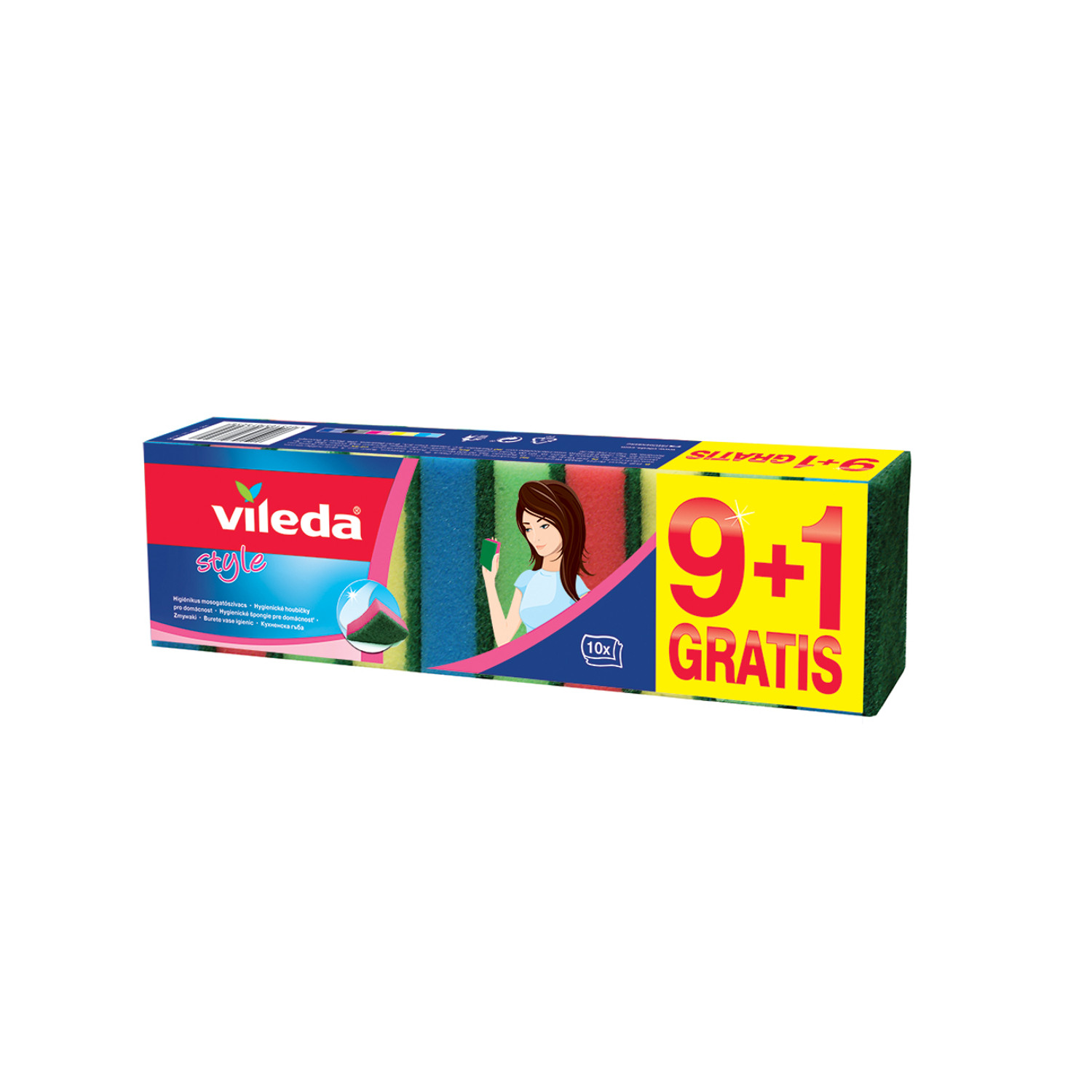 CEN-57695--Czystość bez zarysowańZmywaki kuchenne Vileda Style ekonomiczne i praktyczne, opakowanie zawiera 10 sztuk (9+1 gratis).Specyfikacja- Producent: Vileda- Wymiary jednej sztuki: 8,5cm x 3cm x 5,5cmZestaw zawiera- Zmywaki kuchenne Vileda Style 9+1 (10szt