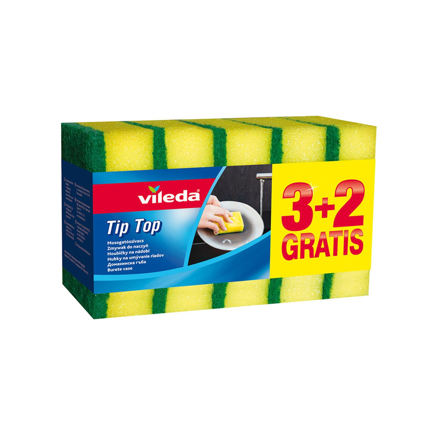 CEN-57696--Czystość bez zarysowańSilny i trwały - taki jest zmywak Tip Top Style Vileda. Idealnie nadają się do czyszczenia garnków.Zmywaki kuchenne, w opakowaniu 5 sztuk (3 szt + 2 szt gratis).Specyfikacja- Producent: Vileda- Opakowanie zawiera 5 sztuk (3+2)- 