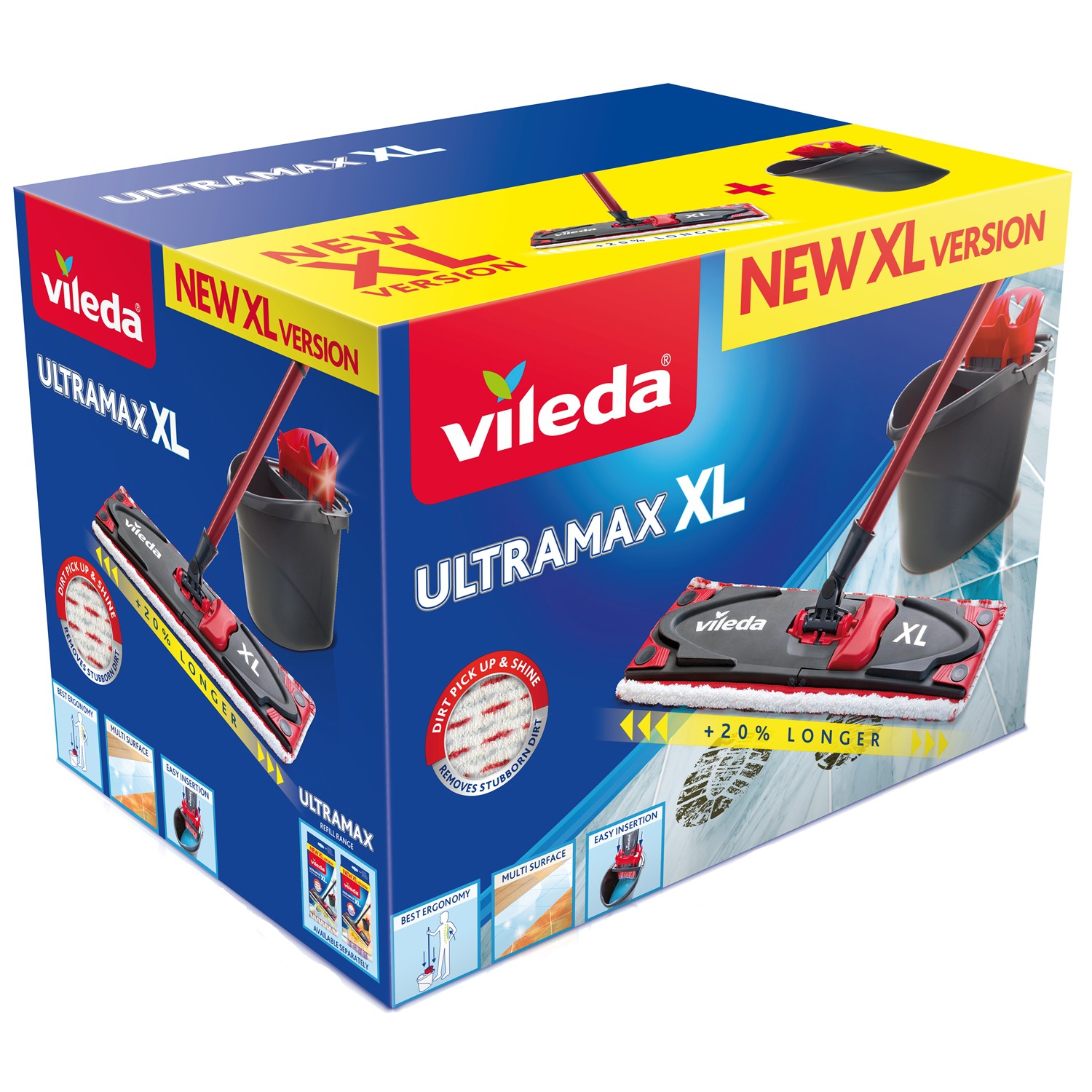 CEN-60210--VILEDA Ultramax mop XL nakładka 42CM!!!System ULTRAMAX to zaawansowana technologia i wygoda użytkowania. Wyciskanie i wyżymanie mopa możliwe jest bez brudzenia i moczenia rąk.Wzmocnione i ulepszone zaczepianie nakładki mopa umożliwia jednoczesne wyży