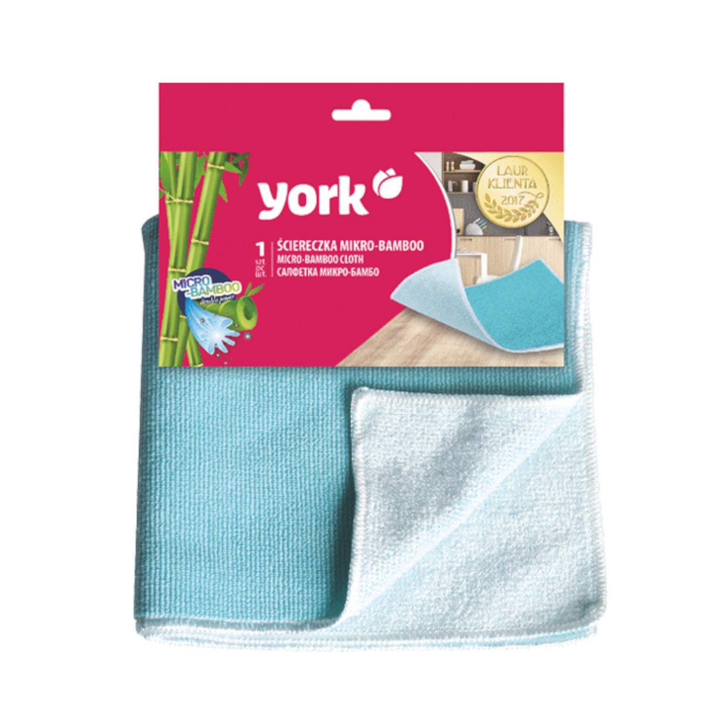 CEN-60229--Ściereczka marki YORK. Świetne połączenie włókien mikrofibrowych, a także bambusowych w jednej dwustronnej ściereczce. Mikrofibra doskonale wyciera na sucho oraz na mokro, dzięki temu sprawdza się w całym mieszkaniu. Bambus produktywnie usuwa tłusty 