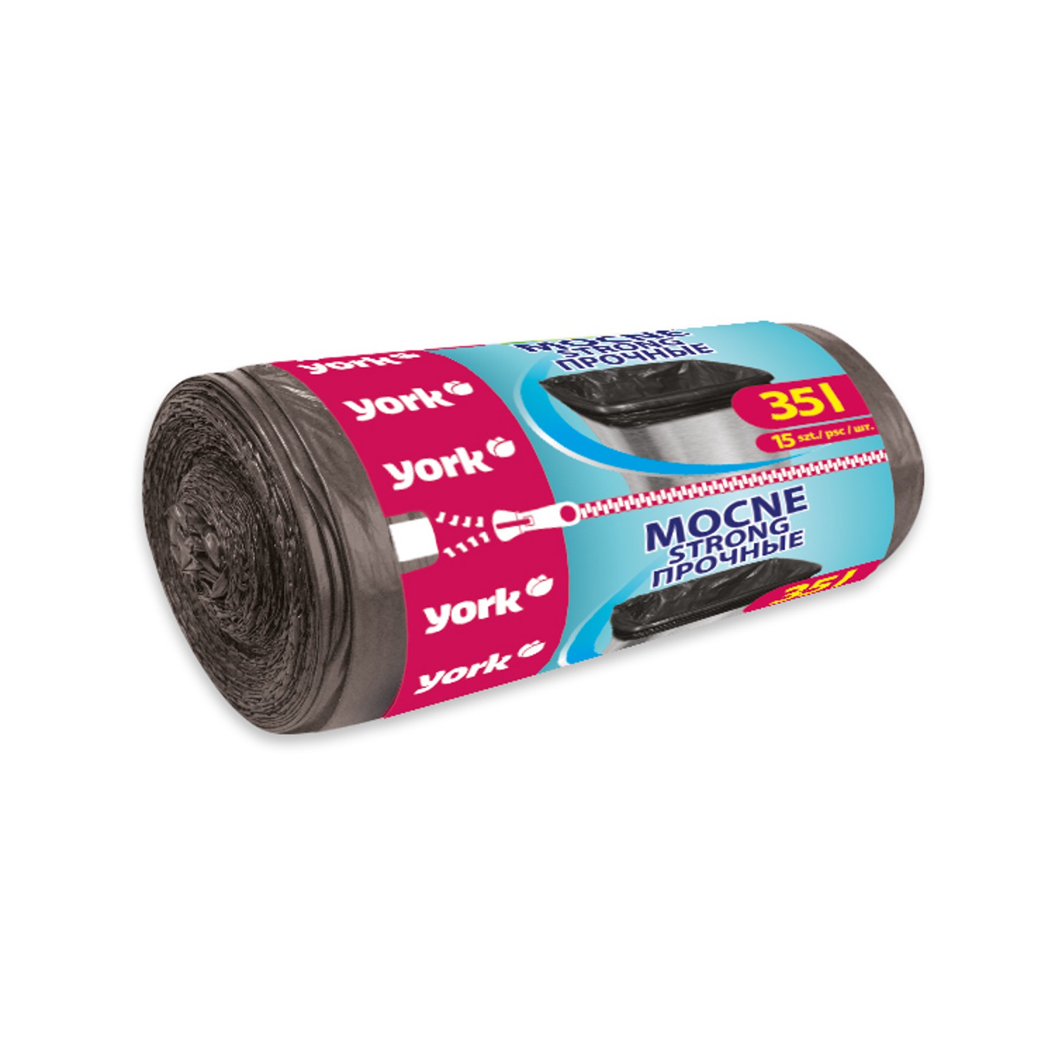 CEN-60256--Mocne i wytrzymałe worki na śmieci marki YORK o pojemności 35 L (15 sztuk).Świetnie nadają do mniejszych koszy na odpady np. kuchennych czy łazienkowych.Nie rwą się, wytrzymują duży ciężar. Opakowanie "easy open".Specyfikacja- Producent: YO