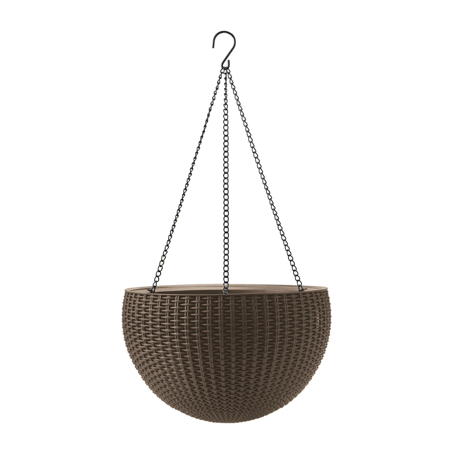 CEN-60690--Funkcjonalna doniczka wisząca Hanging Sphere Planter znakomicie sprawdzi się na tarasie lub balkonie.Doniczka przykuwa uwagę swoim niebanalnym wyglądem: okrągłym kształtem oraz rattanową plecionką. Całość wieńczy stabilny, nierdzewny uchwyt z trzema 