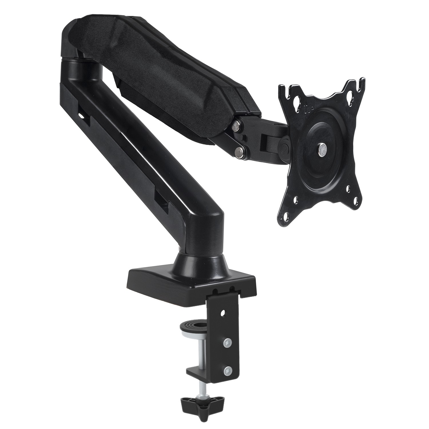 CEN-61545--Uniwersalny uchwyt biurkowy na wysięgniku służy do montażu telewizorów LCD, LED lub monitorów różnych marek o wadze do 8kg i o wymiarach przekątnej ekranu od 13" do 27" Podany rozmiar ekranu jest tylko propozycją. Na uchwyt można zamontować