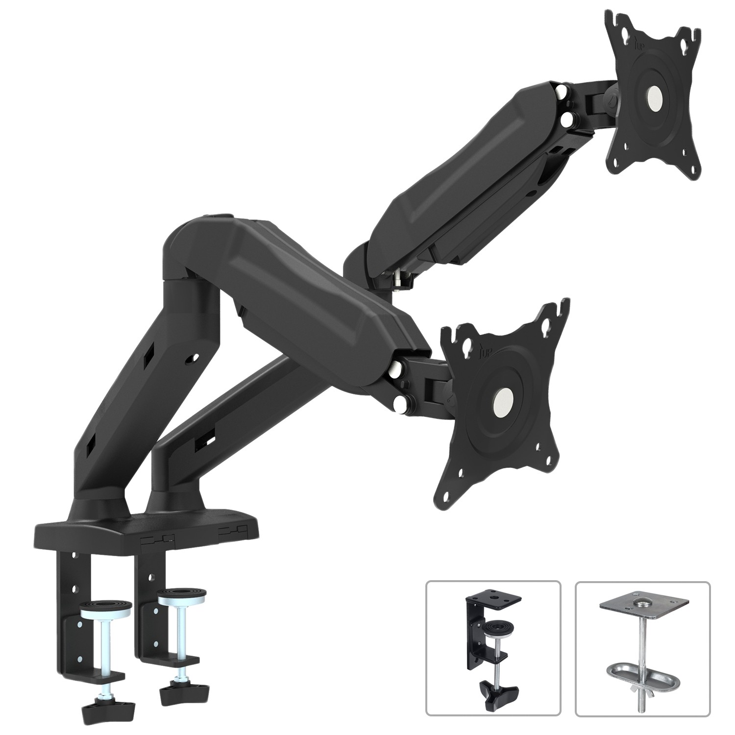 CEN-61546--Uniwersalny uchwyt do monitorów LCD lub LED z możliwością montażu do blatu biurka lub stołu. Uchwyt przeznaczony do monitorów 13" - 27" o maksymalnej wadze 2x 8 kg.Uchwyt został wykonany z najwyższej jakości materiałów (połączenie stali, al