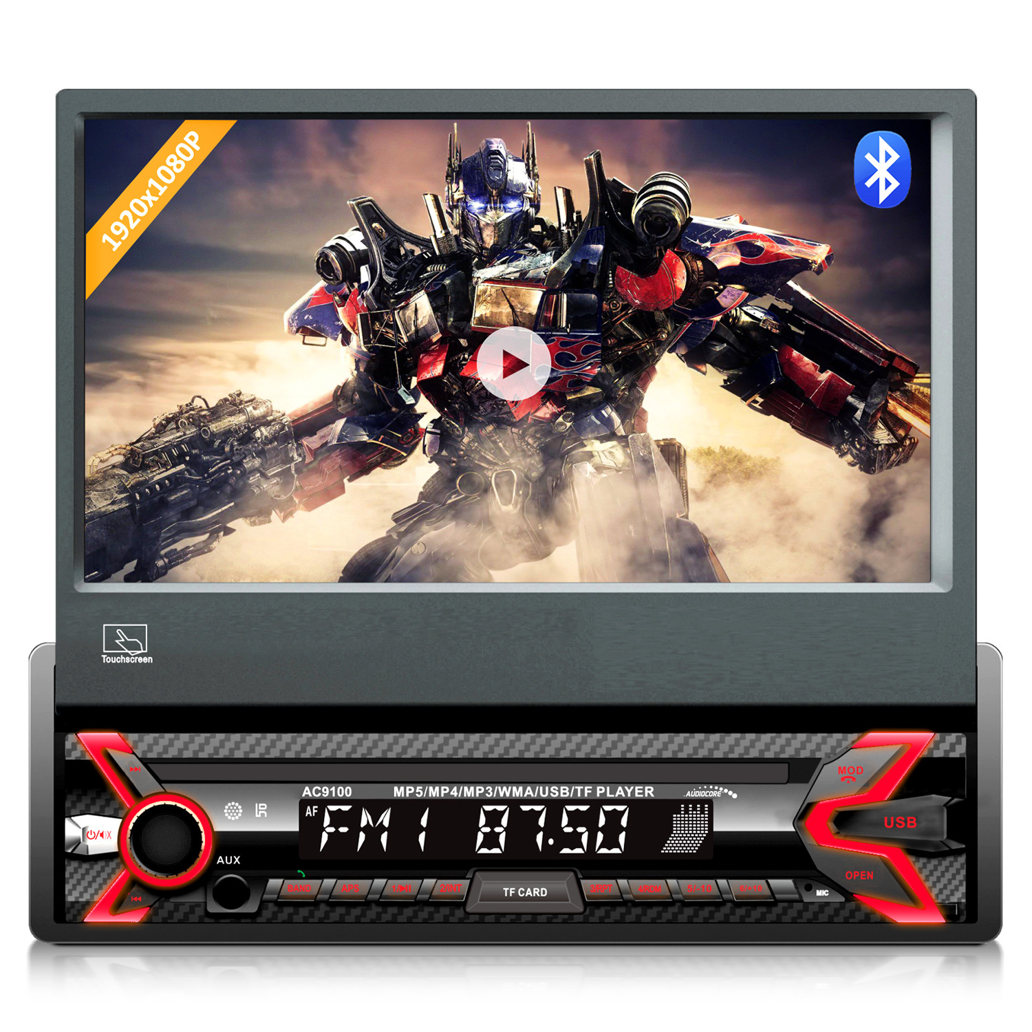 CEN-63283--Radioodtwarzacz Audiocore AC9100 to nowoczesny odtwarzacz multimedialny o mocy 4x50W, który zapewni doskonałą rozrywkę w podróży zarówno kierowcy, jak też pasażerom. Urządzenie posiada wysuwany 7-calowy elektryczny ekran dotykowy 1920 x 1080P, na któ