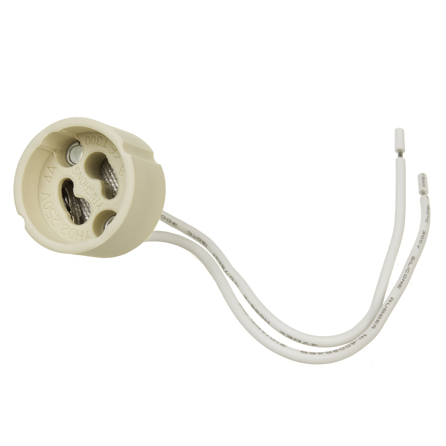 CEN-69635--Wysokiej jakości gniazdo przyłączeniowe z oprawką ceramiczną przeznaczone do żarówek LED i halogenowych GU10 o mocy maksymalnej 500W. Gniazdo wyposażone jest w przewody o długości 14cm.Izolacja silikonowa przewodów oraz ceramiczna oprawa żarówki są o