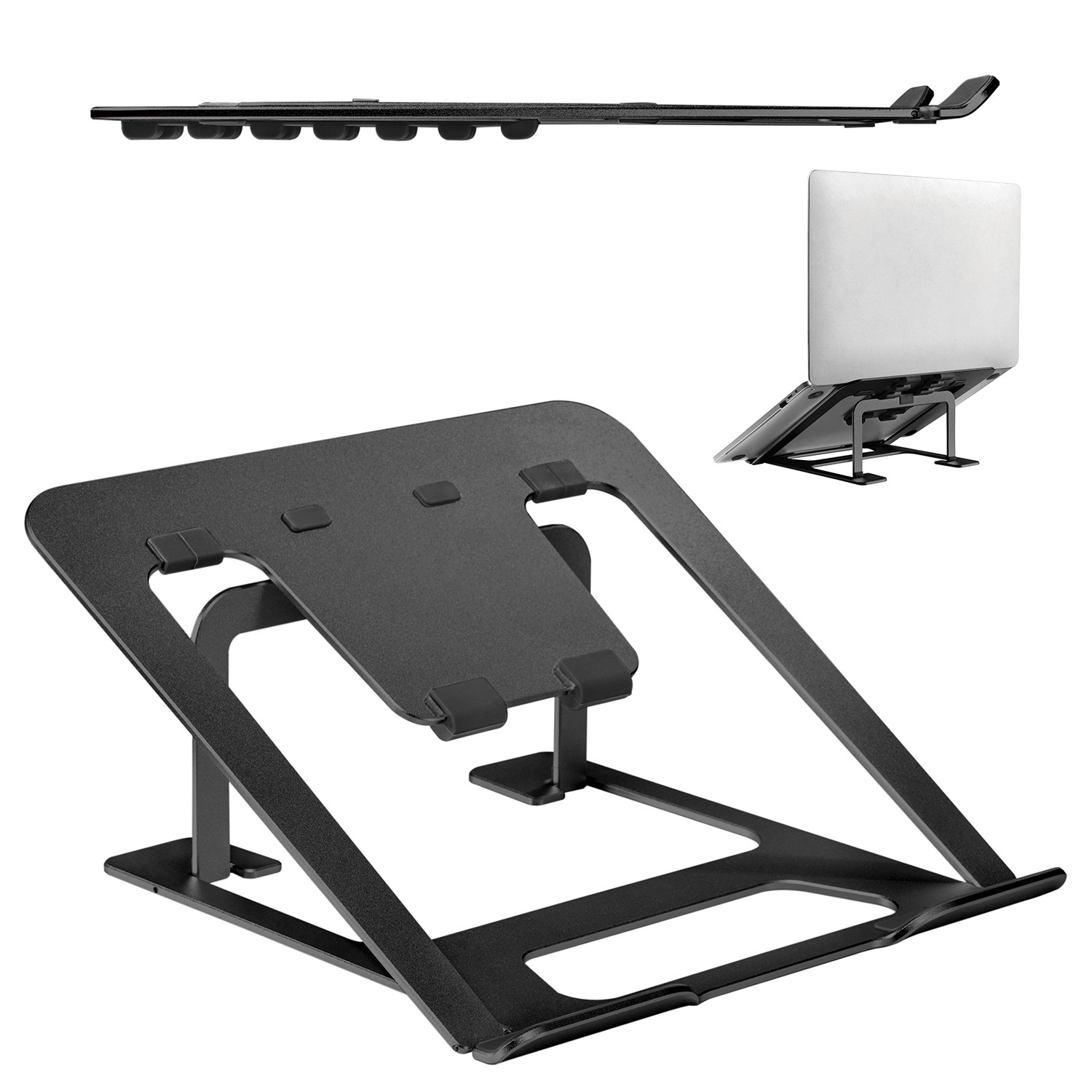 CEN-70222--Przenośna aluminiowa podstawka pod laptopa z 6-stopniową regulacją wysokości pozwala na ustawienie najlepszego kąta nachylenia, a dzięki temu utrzymanie prawidłowej postawy ciała podczas wielogodzinnego korzystania z laptopa w pracy lub podczas grani