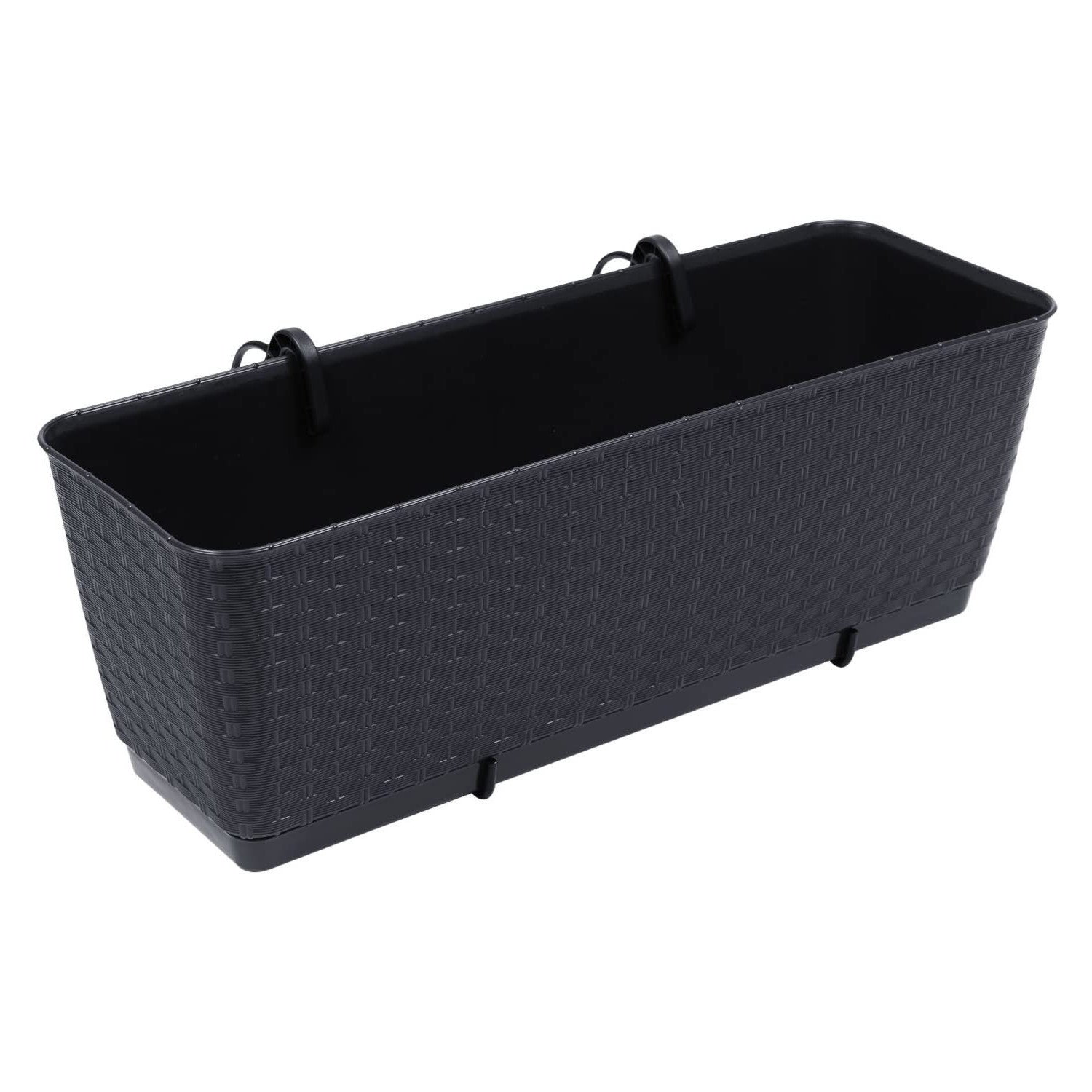 CEN-72358--Doniczka o popularnym kształcie skrzyni. Produkt wykonany został z tworzywa sztucznego, odpornego na otarcia i odkształcenia. Wzór donicy stylizowany jest na modny od wielu sezonów ratan.Promienie UV nie powinny odbarwiać materiału, dlatego doniczka 