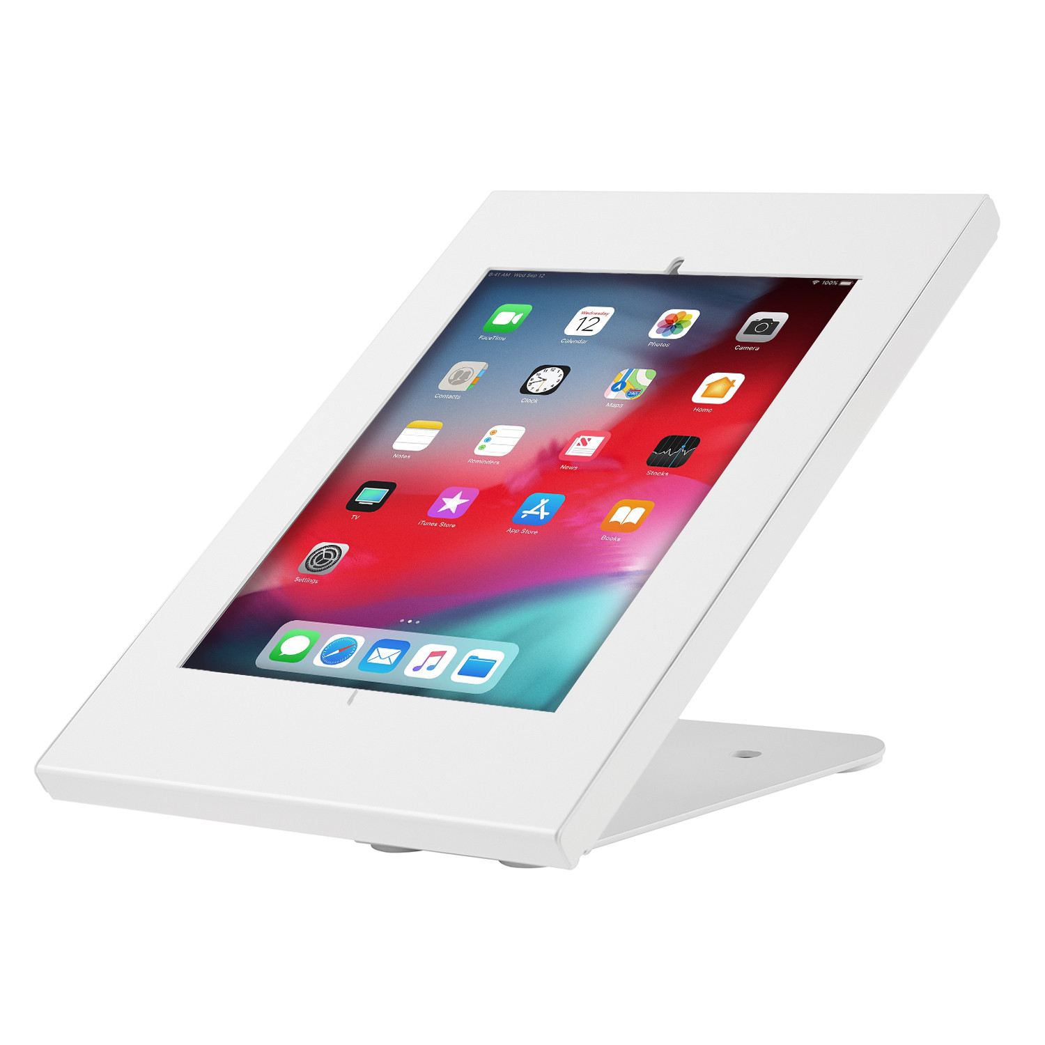 CEN-72425--Wysokiej jakości biurkowy stojak na tablet z możliwością przymocowania do ściany. Obudowa zamykana na kluczyk zapewnia maksymalny poziom bezpieczeństwa dla umieszczonego w niej urządzenia.Stojak jest kompatybilny z urządzeniami iPad (9.7?/10.2?), iPa