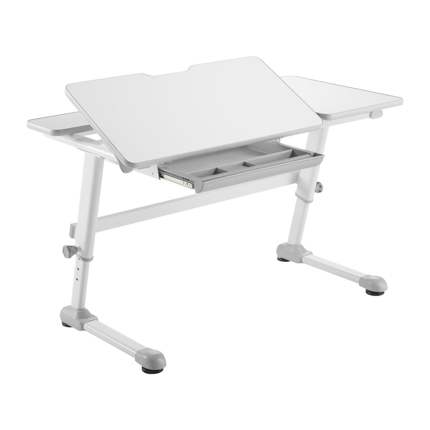 CEN-72449--Ergonomiczne biurko dla dzieci, które można dostosować do wielkości dziecka. Blat biurka składa się z dwóch części, z których jedna posiada możliwość regulacji kąta nachylenia. Dzięki bardzo dużej powierzchni 120x60cm biurko może mieć wszechstronne z
