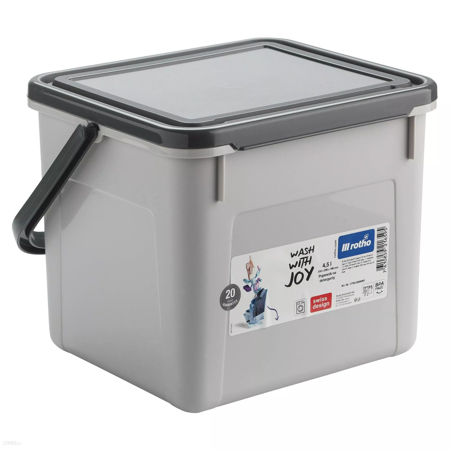 CEN-72766--Pojemny i funkcjonalny pojemnik to wysokiej jakości produkt przeznaczony do przechowywania proszku do prania oraz detergentów.Szczelne zamknięcie chroni proszek przed wilgocią i działaniem czynników zewnętrznych. Praktyczny uchwyt pozwala z łatwością