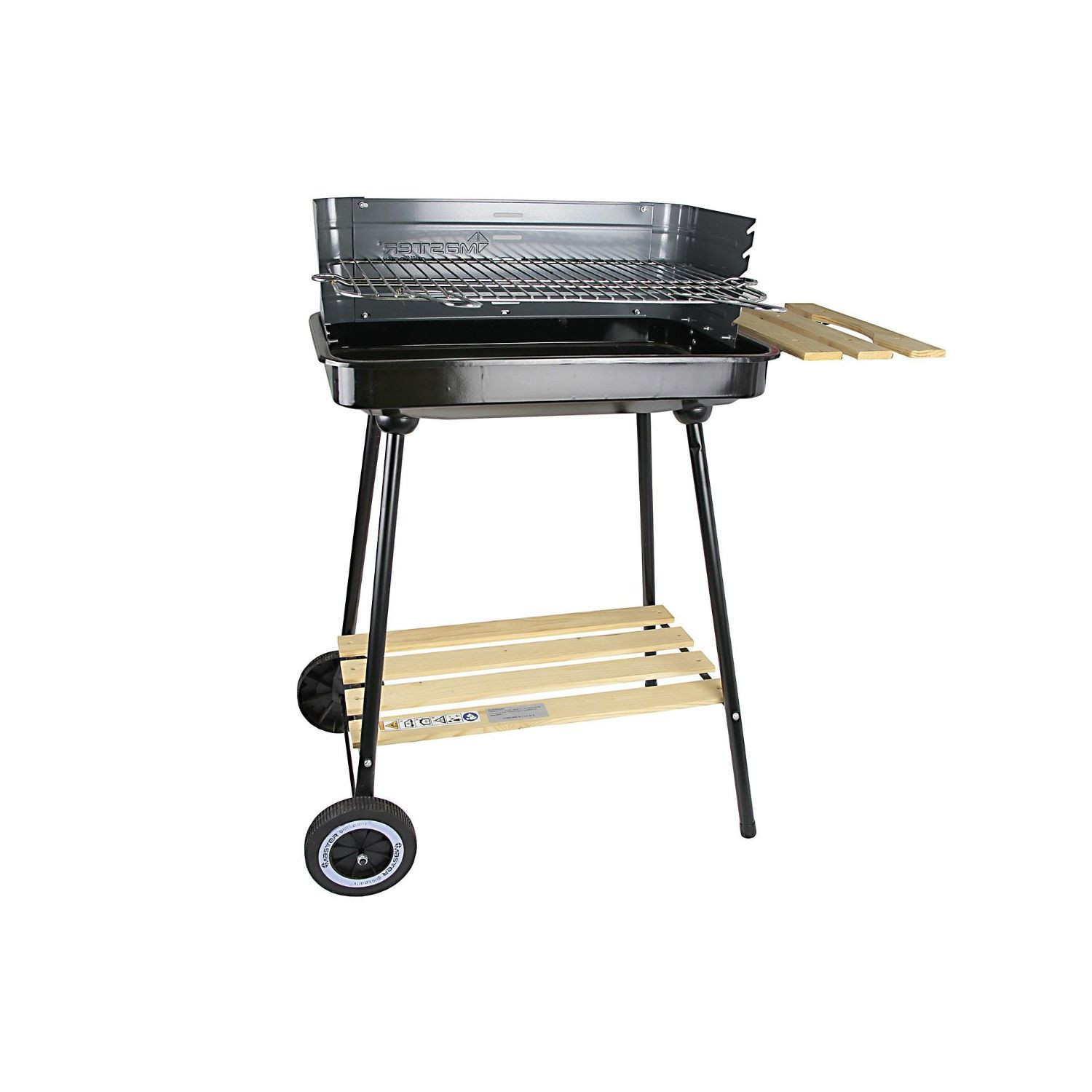 CEN-73529--Grill prostokątny Master MG905 to solidny, praktyczny grill wykonany z emaliowanej stali. Wyposażony jest w ruszt ze stali chromowanej z 5-stopniową regulacją wysokości, misę o wymiarach 58 x 38 cm, wysokość grilla to 83 cm. Kółka umożliwiają łatwe p