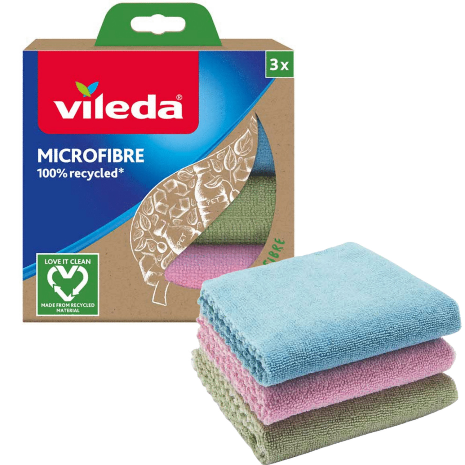 CEN-74851--Ściereczka Vileda z mikrofibry pochodząca w 100% z recyklingu, wykonana jest głównie z przetworzonych butelek PET.Materiał z mikrofibry jest wykonany z materiału pochodzącego z recyklingu, co sprawia, że ??ściereczka jest wyjątkowo przyjazna dla środ