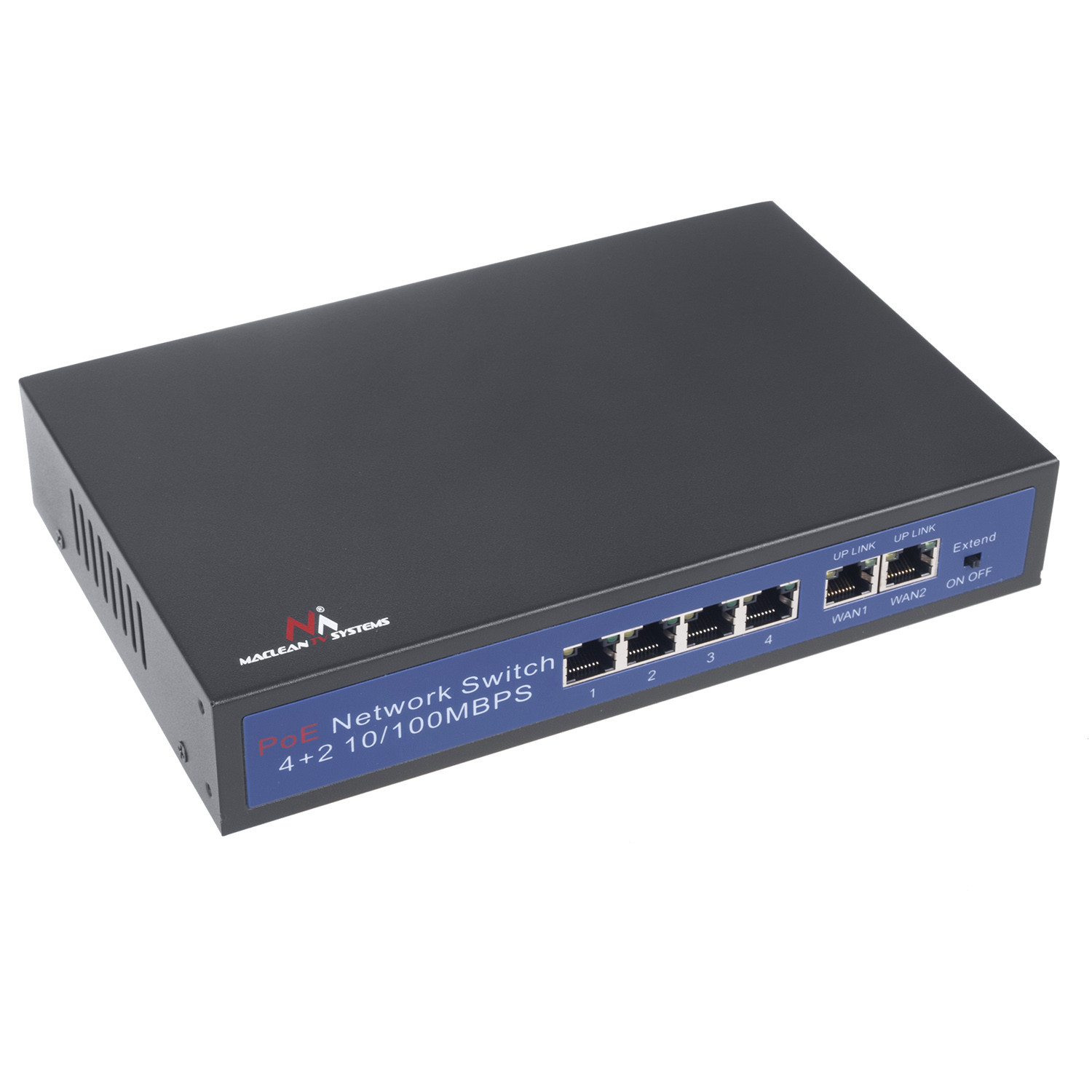 CEN-77981--MCTV-517 to 6-portowy switch PoE (4 PoE, 2x Uplink) przeznaczony do np. łączenia i zasilania kamer IP / IPC pracujących w standardzie IEEE 802.3af/at. Switch na portach od 1 do 4 posiada funkcję automatycznej detekcji urządzeń zasilanych w standardzi