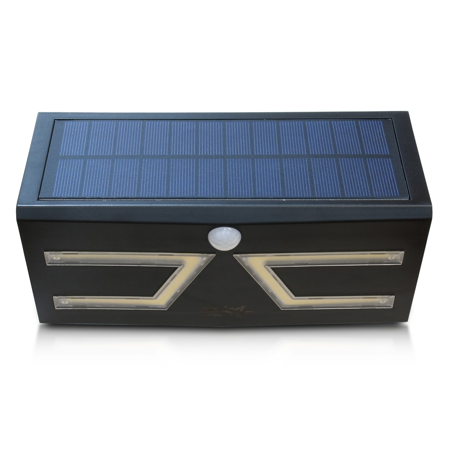 CEN-79317--LED SOL GV50 Lampa solarna AB LED 5W Solarny kinkiet zewnętrzny LED z czujnikiem ruchu. Lampa zewnętrzna ze zintegrowanym panelem słonecznym i czujnikiem ruchu. Zapala się po wykryciu ruchu. Zawiera baterię 3,7 V 3000 mAh. Prosta instalacja. 3 tryby 