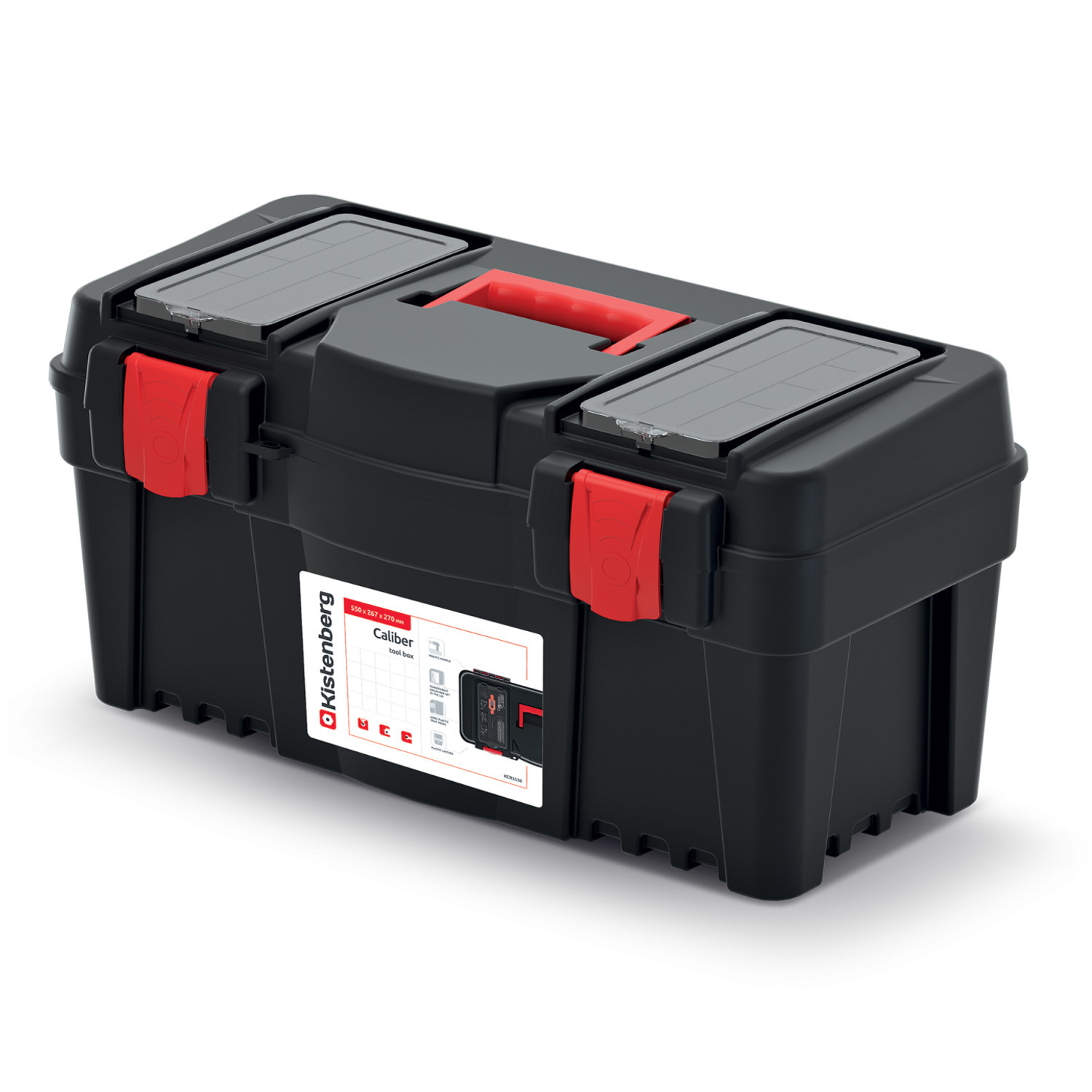 CEN-80828--Skrzynka narzędziowa KISTENBERG CALIBER 55 KCR5530. 2 organizery w pokrywie ze stałymi przegrodami. Nosidło narzędziowe z miejscem na bity. Skrzynka wyposażona w ergonomiczny uchwyt. Korpus wykonany z wytrzymałej mieszanki polimerów. Wytrzymałe zapię