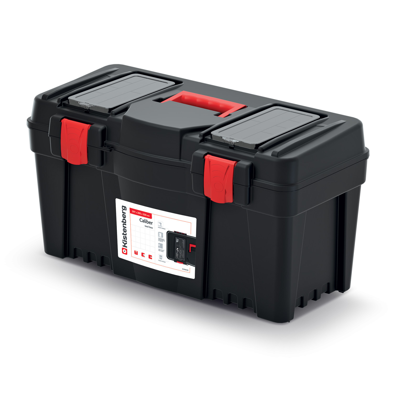 CEN-80829--Skrzynka narzędziowa KISTENBERG CALIBER 60 KCR6030. 2 organizery w pokrywie ze stałymi przegrodami. Nosidło narzędziowe z miejscem na bity. Skrzynka wyposażona w ergonomiczny uchwyt. Korpus wykonany z wytrzymałej mieszanki polimerów. Wytrzymałe zapię