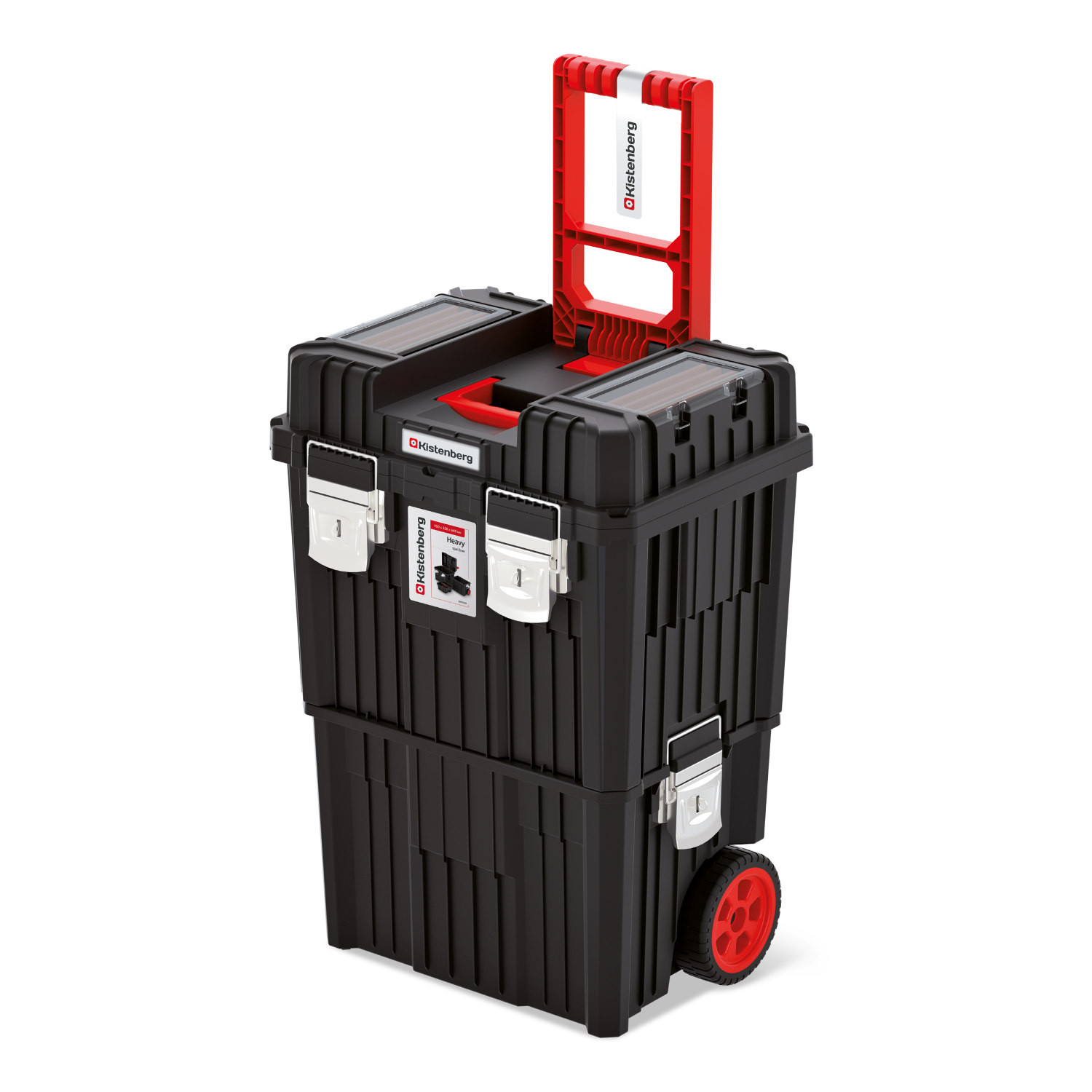 CEN-80832--Produkt typu 3 w 1: skrzynia, kosz i nosidło. Wymiary po zmontowaniu zestawu: 450 x 360 x 640 mm. Dwa uchwyty: do transportowania i przenoszenia. 2 organizery w pokrywie: 2 kubeczki, 2 przegrody. Przezroczysta pokrywa organizera z wytrzymałego poliwę