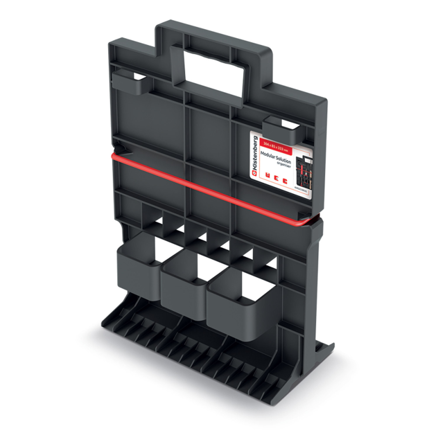 CEN-80856--Nosidło warsztatowe MODULAR SOLUTION KMS2530US. Dwufunkcyjny uchwyt, który sprawdza się jako nosidło warsztatowe na narzędzia ręczne oraz jako przegroda do aranżacji przestrzeni wewnętrznej w skrzyni na kołach. Wykonany z mieszanki polimerów o podwyż