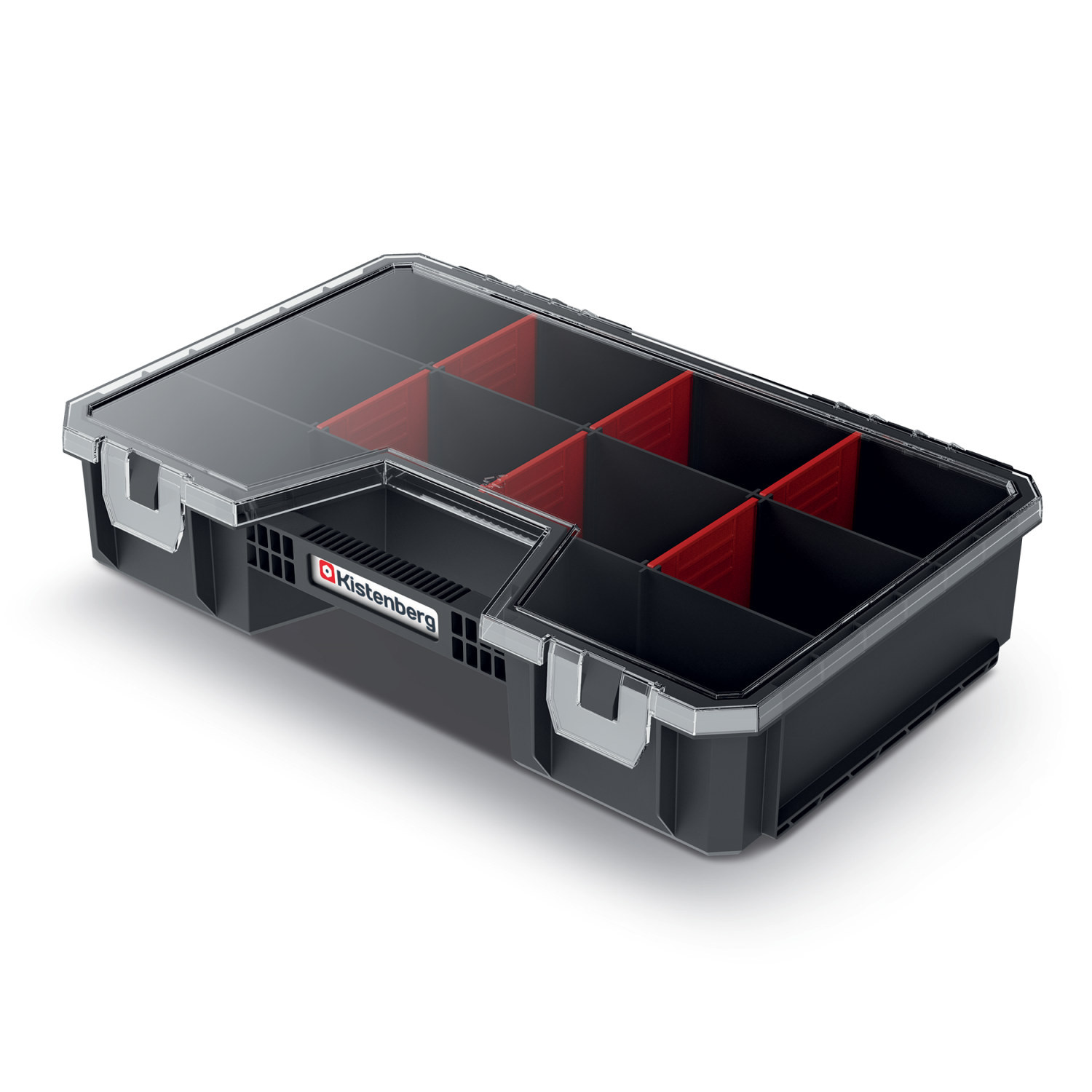 CEN-80857--Organizer narzędziowy KISTENBERG MODULAR SOLUTION KMS3020. Wyposażony w 6 wyjmowanych przegród do aranżacji przestrzeni wewnętrznej. Przezroczysta pokrywa wykonana została z wytrzymałego poliwęglanu. Korpus wykonano z mieszanki polimerów o podwyższon