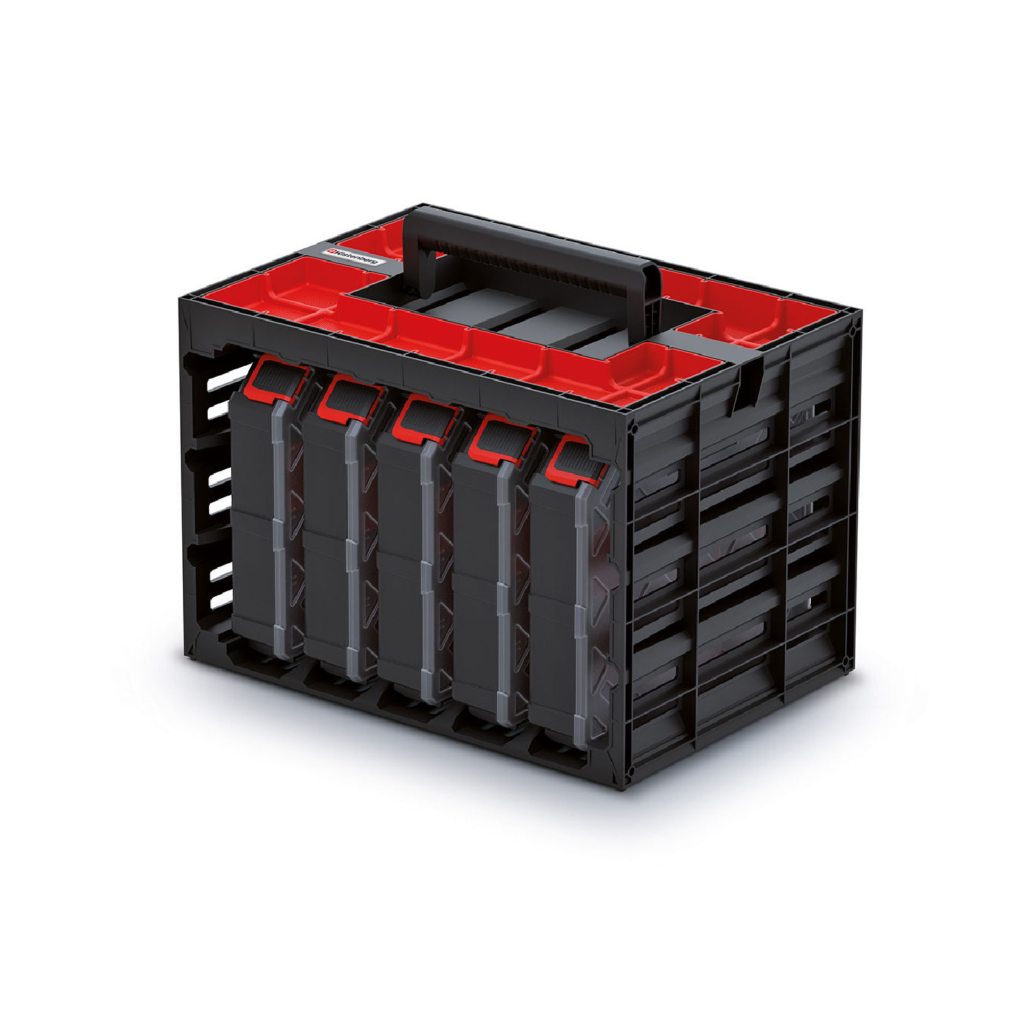 CEN-80876--System TAGER CASE został zaprojektowany z myślą o przechowywaniu, transportowaniu i wieszaniu kilku organizerów serii TAGER.Produkt jest wyposażony w praktyczny uchwyt ułatwiający przenoszenie. Wierzch obudowy pełni funkcję blatu roboczego i wyposażo