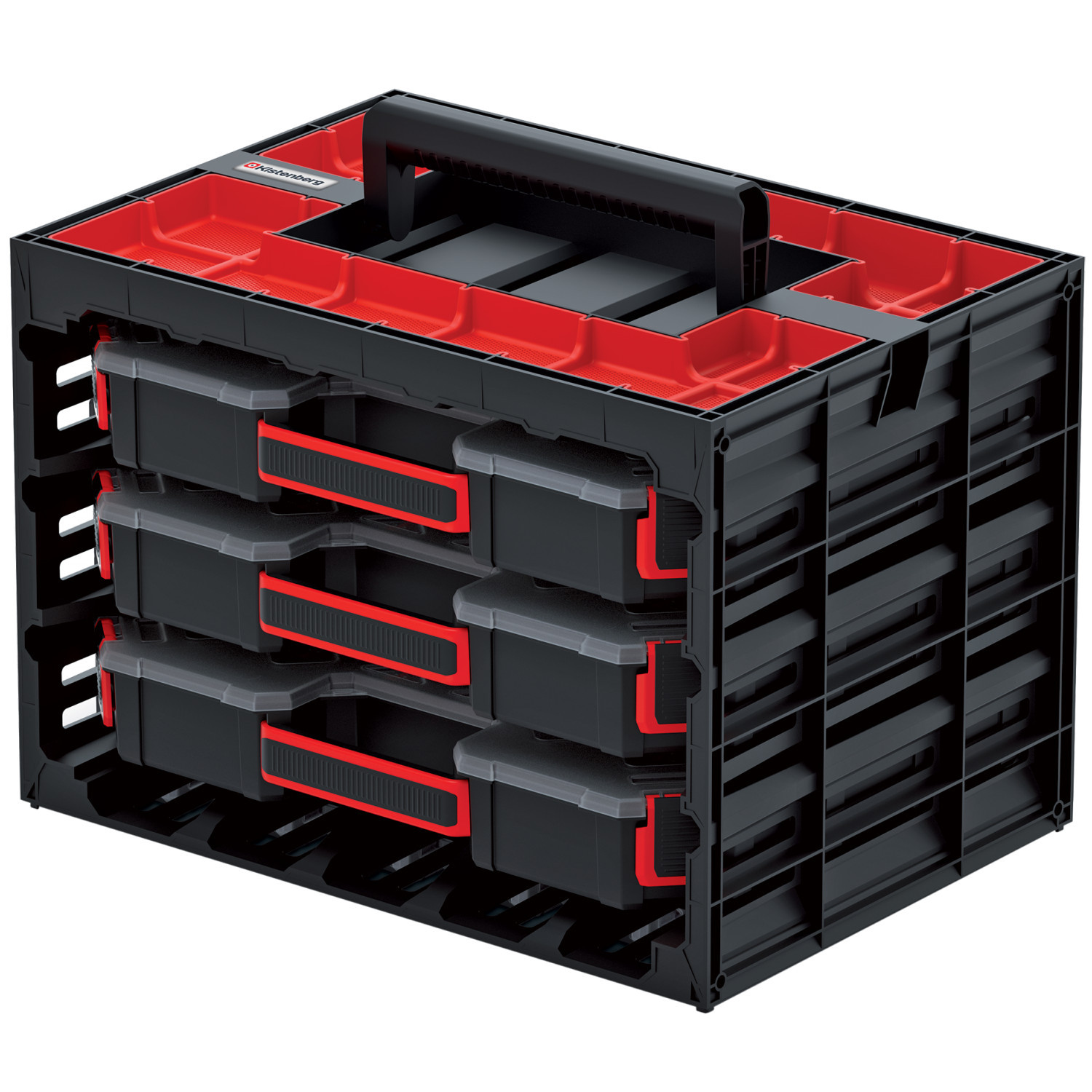 CEN-80877--System TAGER CASE został zaprojektowany z myślą o przechowywaniu, transportowaniu i wieszaniu kilku organizerów serii TAGER.Produkt jest wyposażony w praktyczny uchwyt ułatwiający przenoszenie. Wierzch obudowy pełni funkcję blatu roboczego i wyposażo